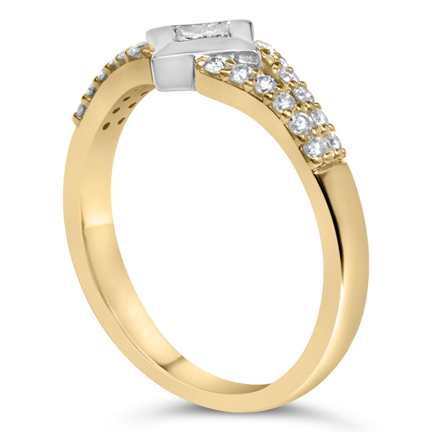 10K Two Tone Color 1/2 Cttw Diamond Kite and Split Shank Ring (H-I Color,SI2-I1 Clarity)-4