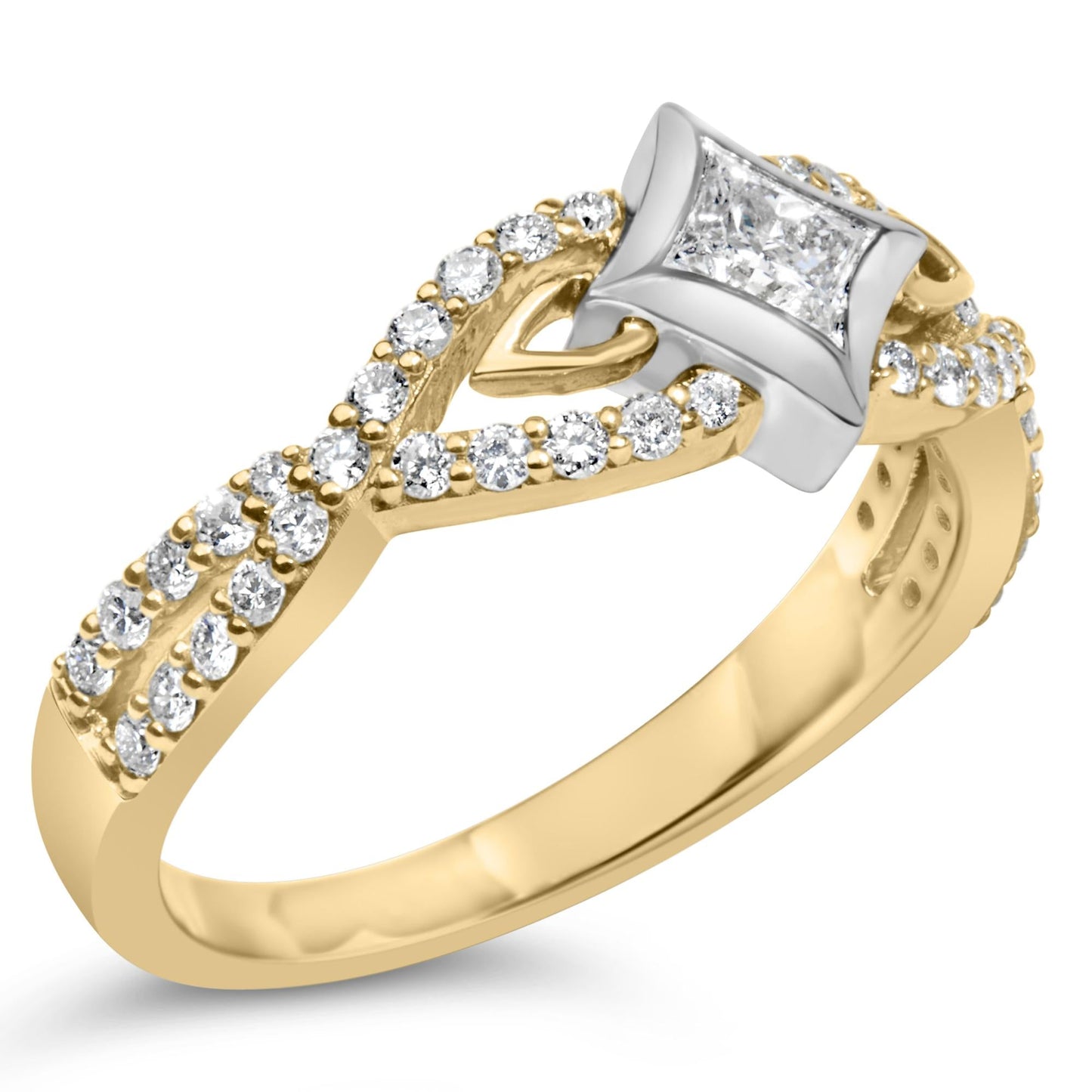 10K Two Tone Color 2/3 Cttw Diamond Kite and Twist Shank Ring (H-I Color,SI2-I1 Clarity)-3