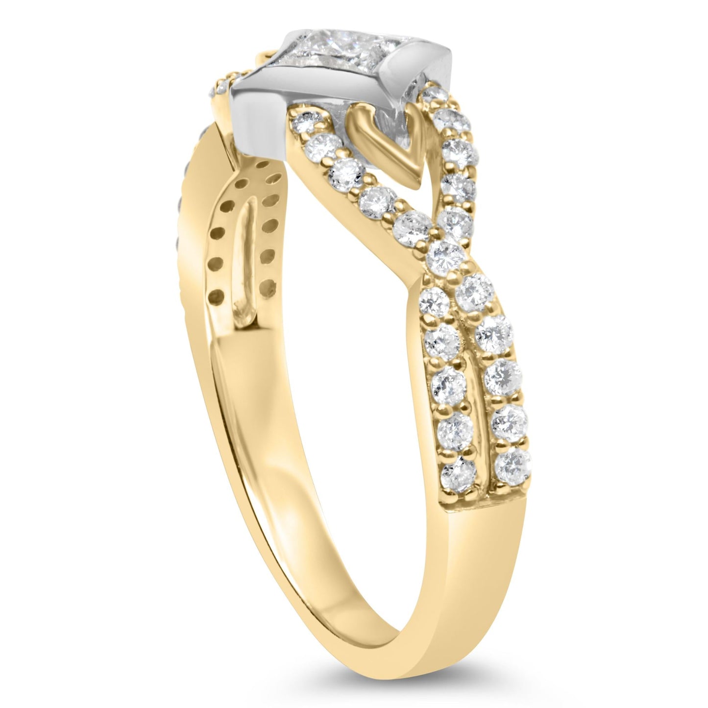 10K Two Tone Color 2/3 Cttw Diamond Kite and Twist Shank Ring (H-I Color,SI2-I1 Clarity)-4