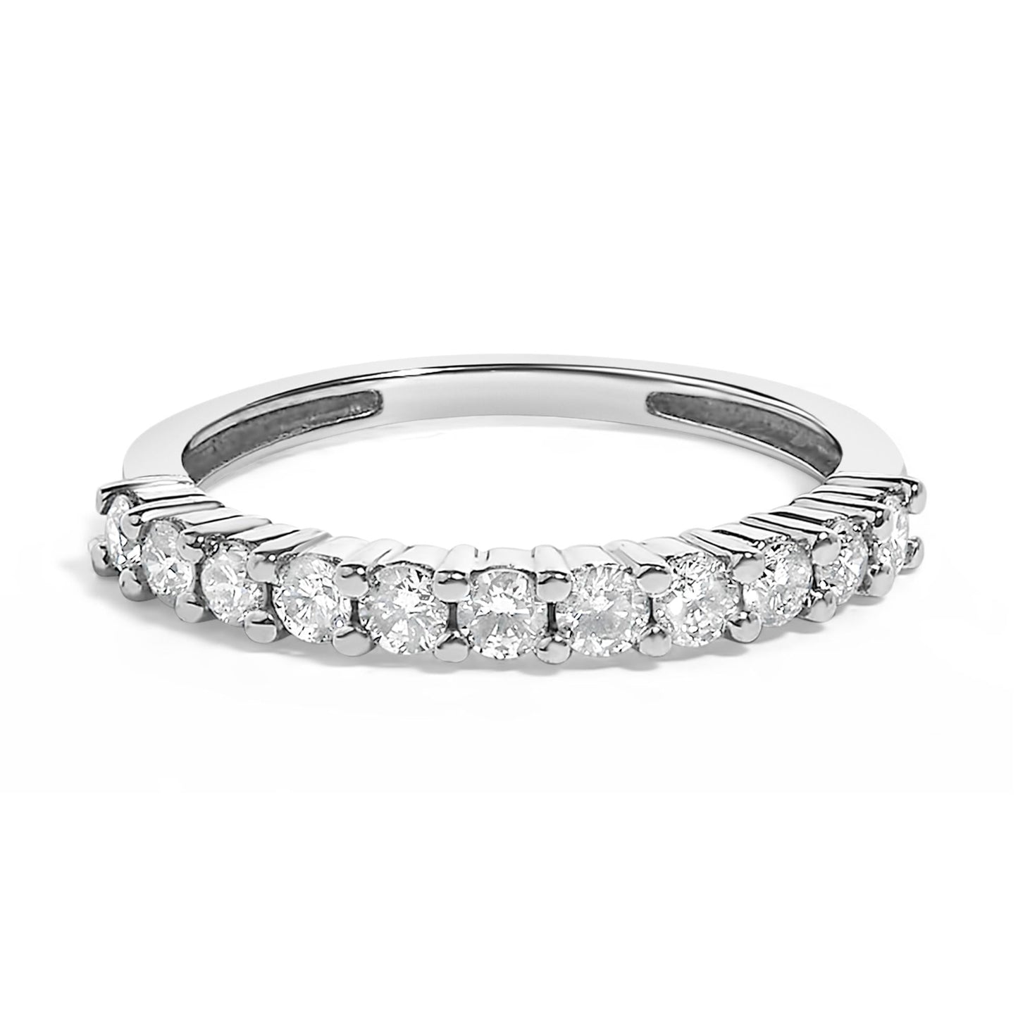 IGI Certified 1/2 Cttw Diamond 10K White Gold Prong Set Fluted Band Style Ring (I-J Color, I2-I3 Clarity)-0