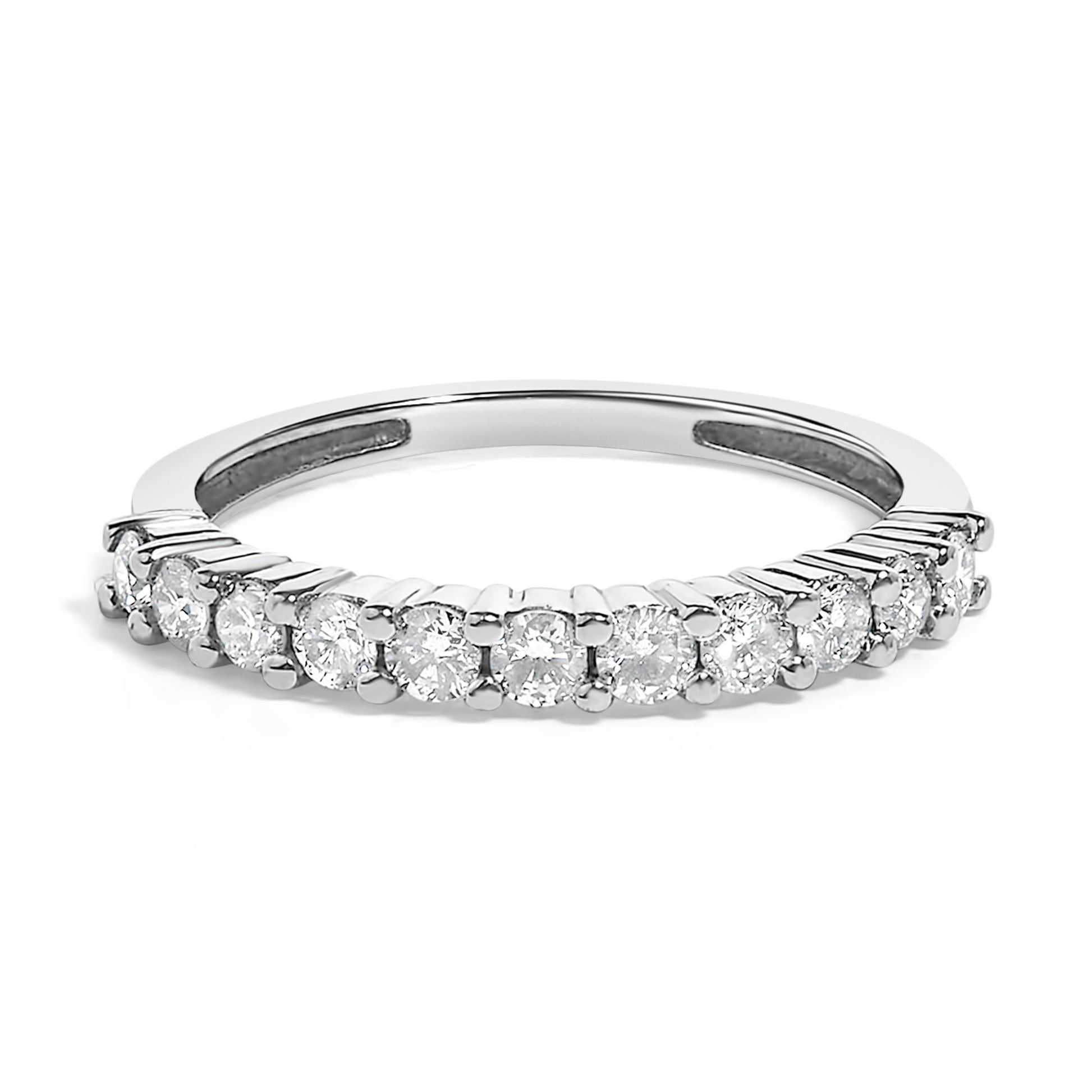 IGI Certified 1/2 Cttw Diamond 10K White Gold Prong Set Fluted Band Style Ring (I-J Color, I2-I3 Clarity)-0