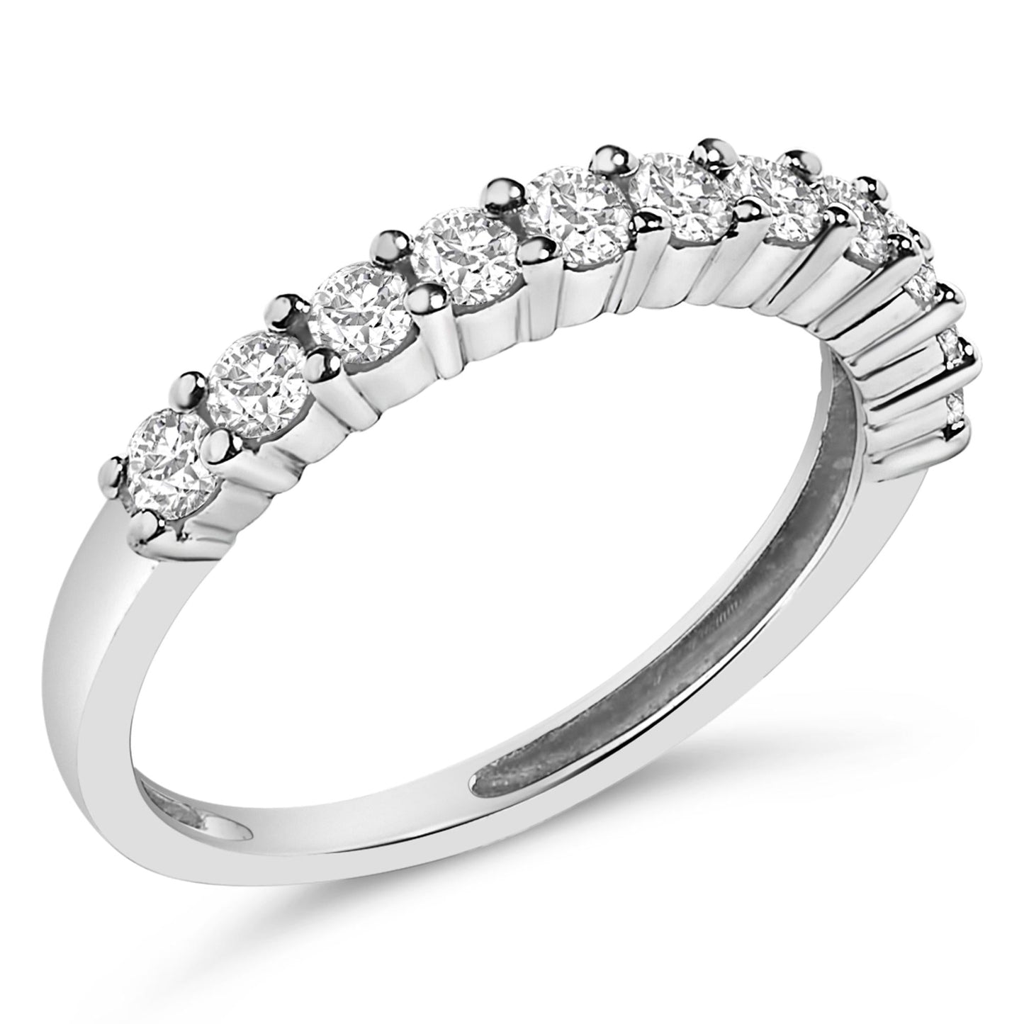 IGI Certified 1/2 Cttw Diamond 10K White Gold Prong Set Fluted Band Style Ring (I-J Color, I2-I3 Clarity)-3