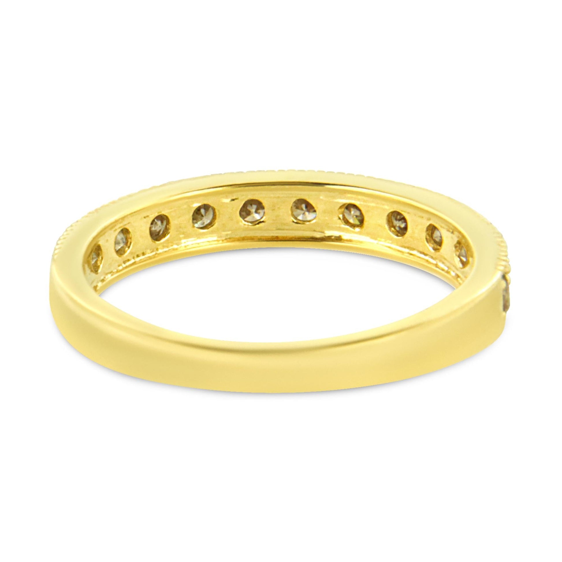 IGI Certified 1/2 Cttw Diamond 10K Yellow Gold Prong Set Beaded Milgrain Band Style Ring (J-K Color, I2-I3 Clarity)-3