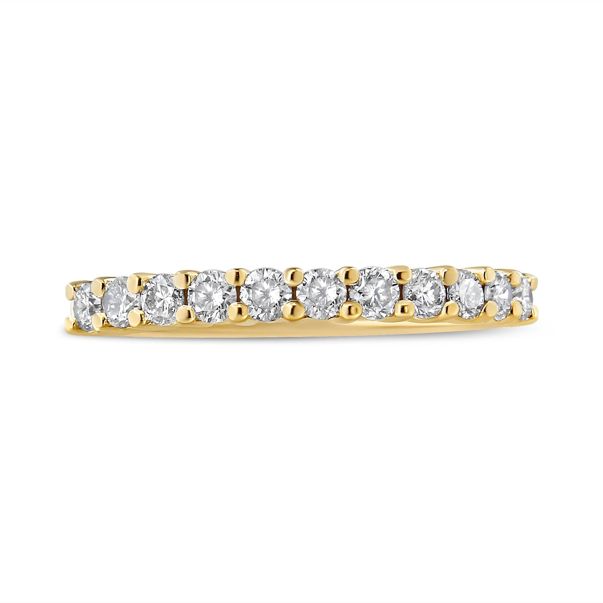 14K Yellow Gold Plated .925 Sterling Silver 1/2 cttw Shared Prong Set Brilliant Round-Cut Diamond 11 Stone Band Ring (J-K Color, I1-I2 Clarity)-1