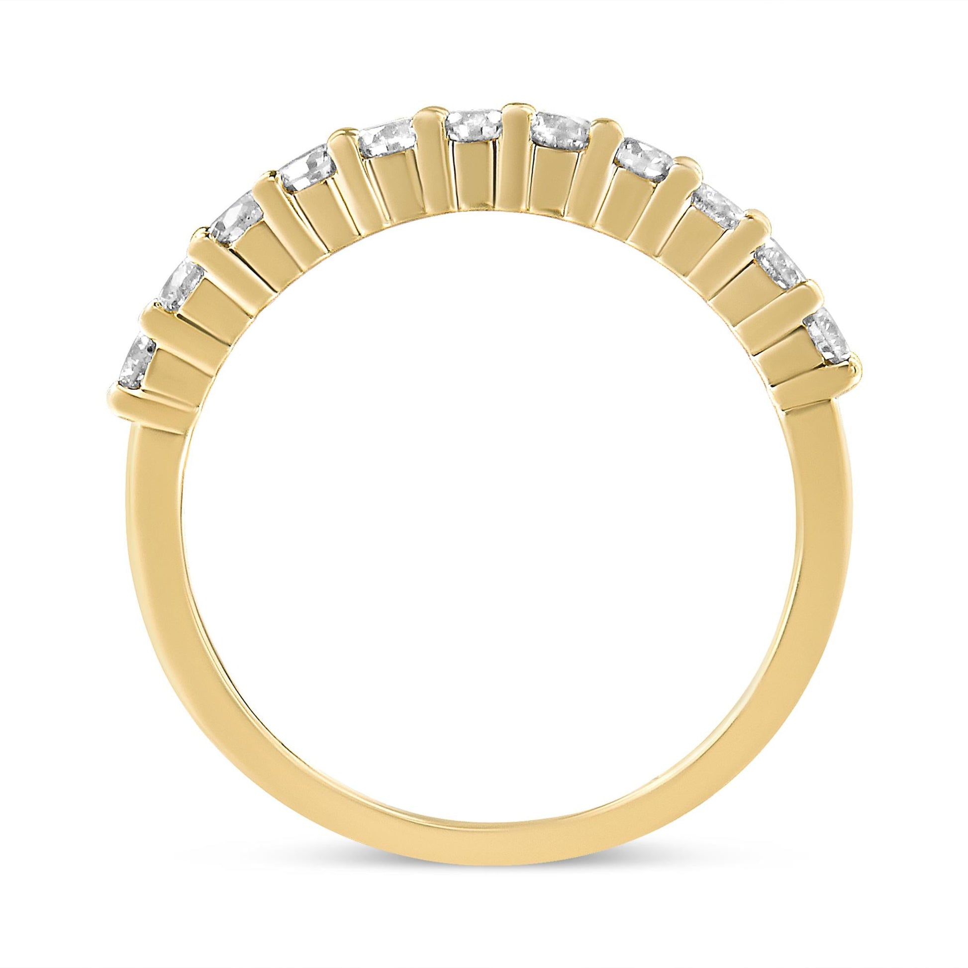 14K Yellow Gold Plated .925 Sterling Silver 1/2 cttw Shared Prong Set Brilliant Round-Cut Diamond 11 Stone Band Ring (J-K Color, I1-I2 Clarity)-3