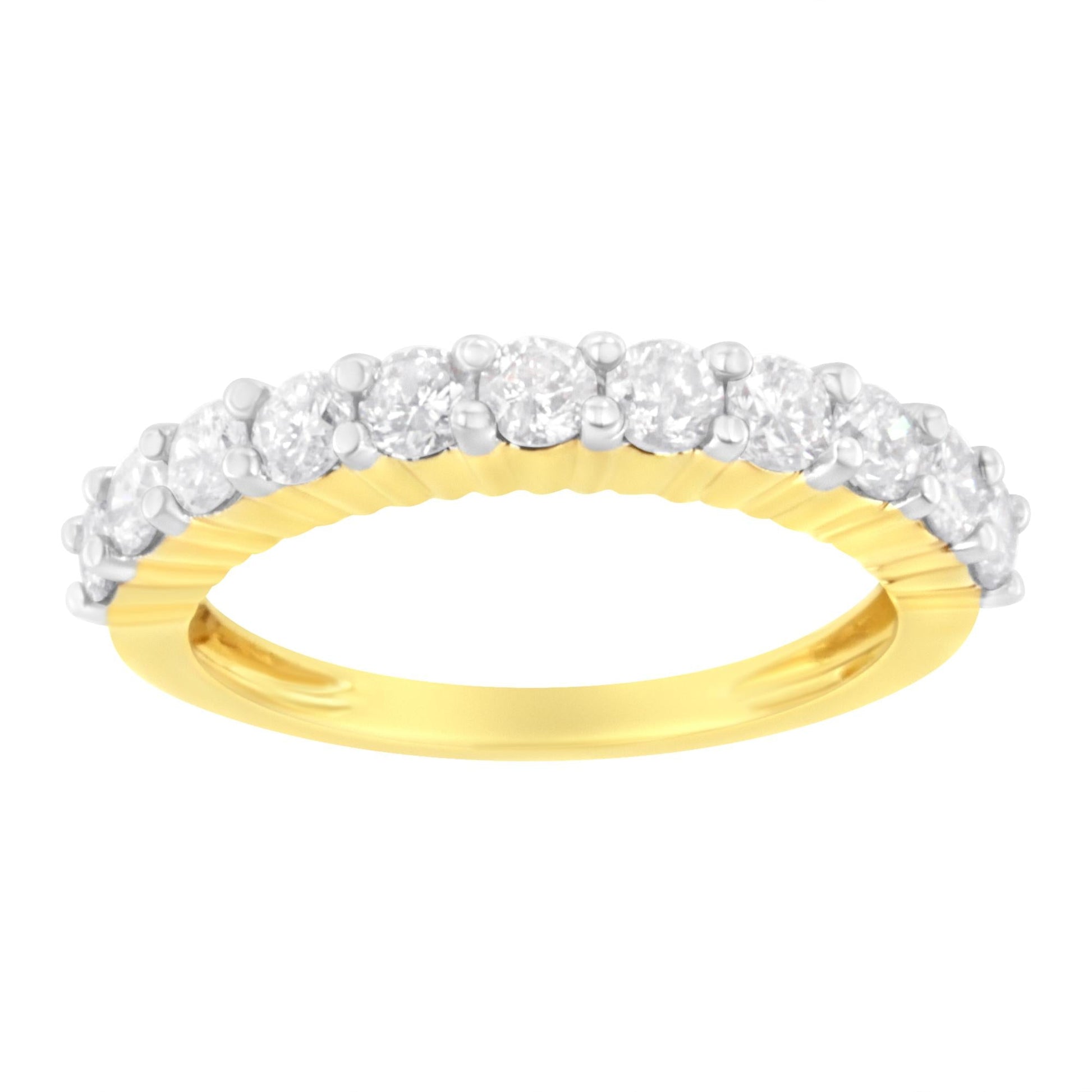 IGI Certified 1.0 Cttw Diamond 10K Yellow Gold Prong Set Fluted Band Style Wedding Ring (J-K Color, I1-I2 Clarity)-0