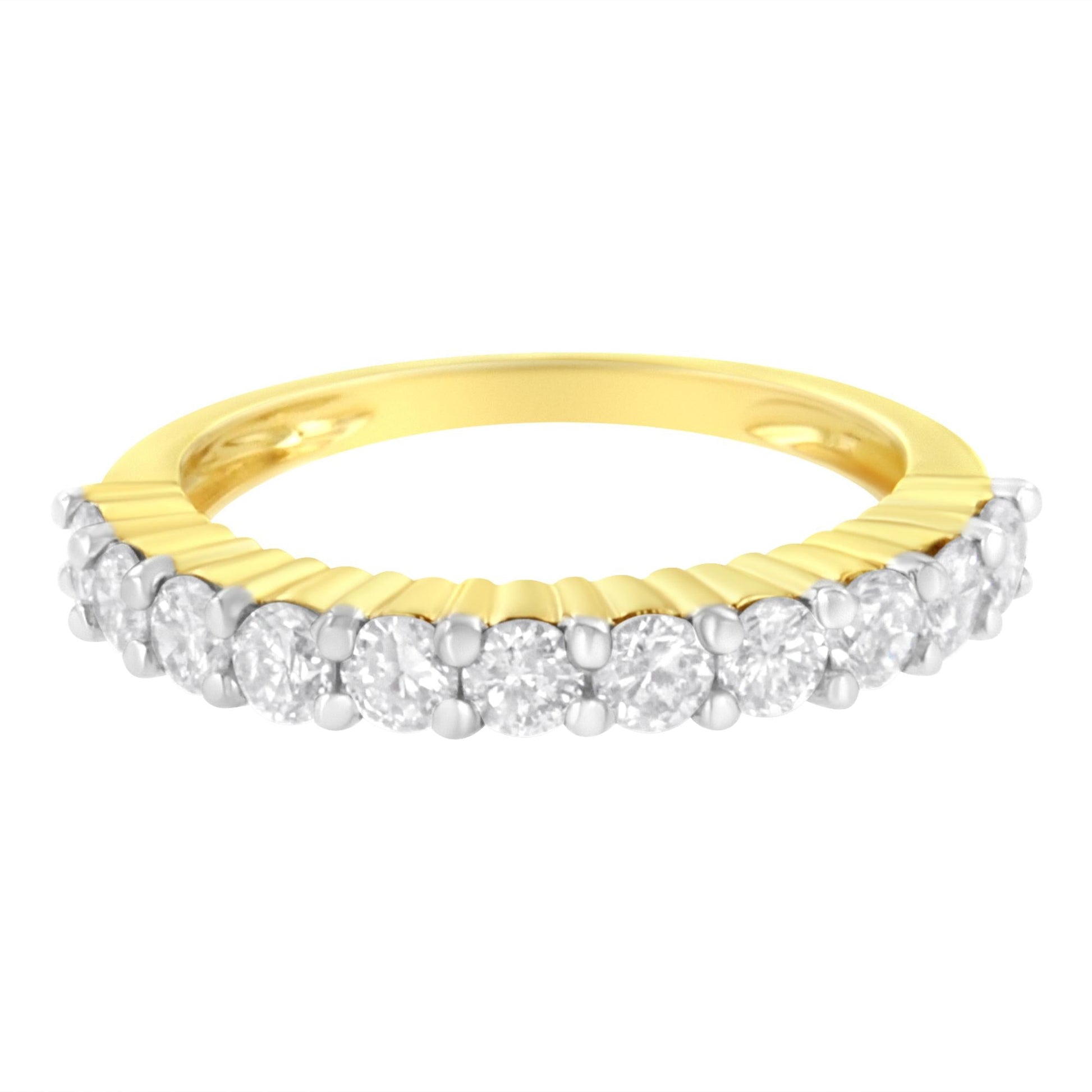 IGI Certified 1.0 Cttw Diamond 10K Yellow Gold Prong Set Fluted Band Style Wedding Ring (J-K Color, I1-I2 Clarity)-3