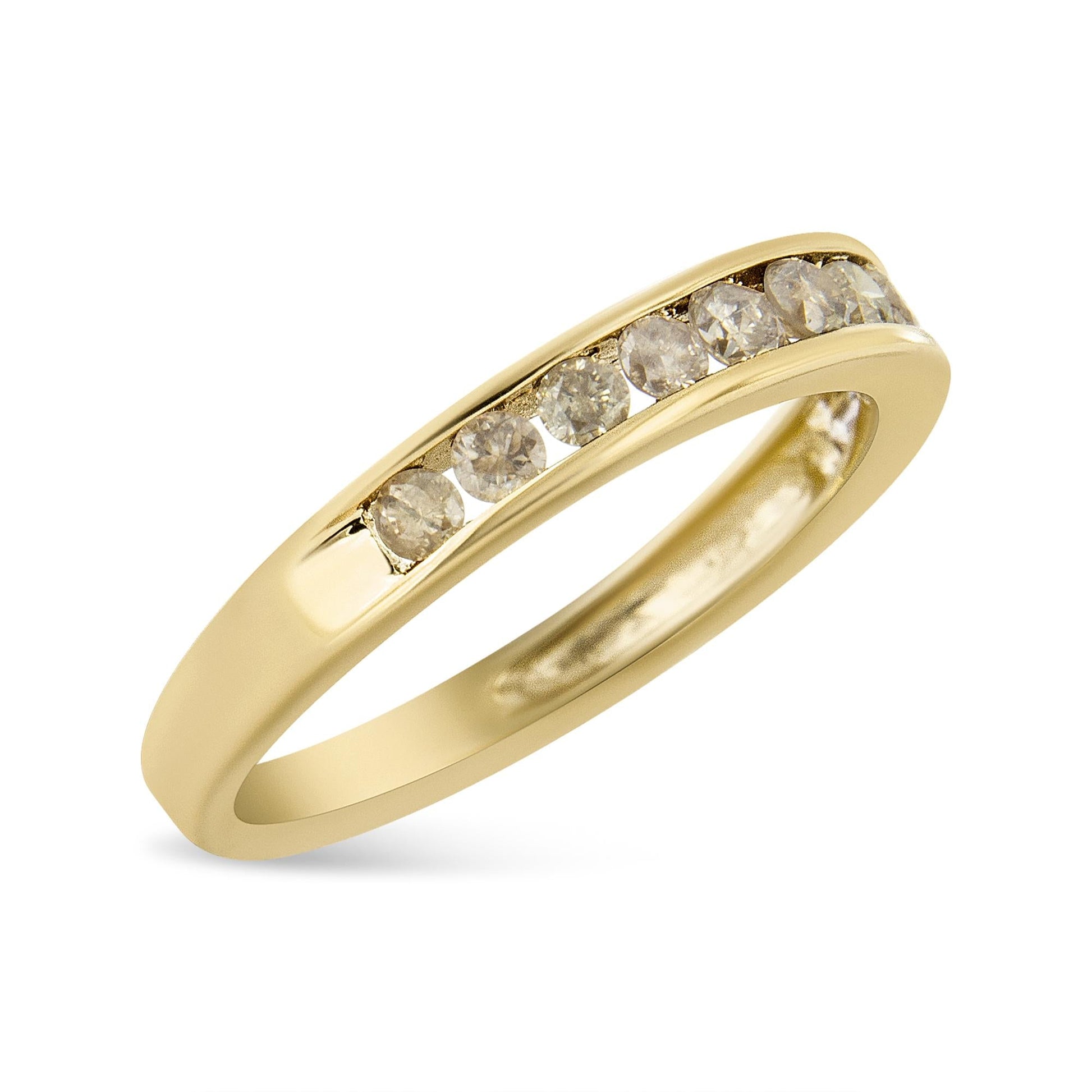 14K Yellow Gold Plated .925 Sterling Silver 1/2 Cttw Channel Set Round Champagne Diamond 11 Stone Band Ring (K-L Color, I1-I2 Clarity)-1