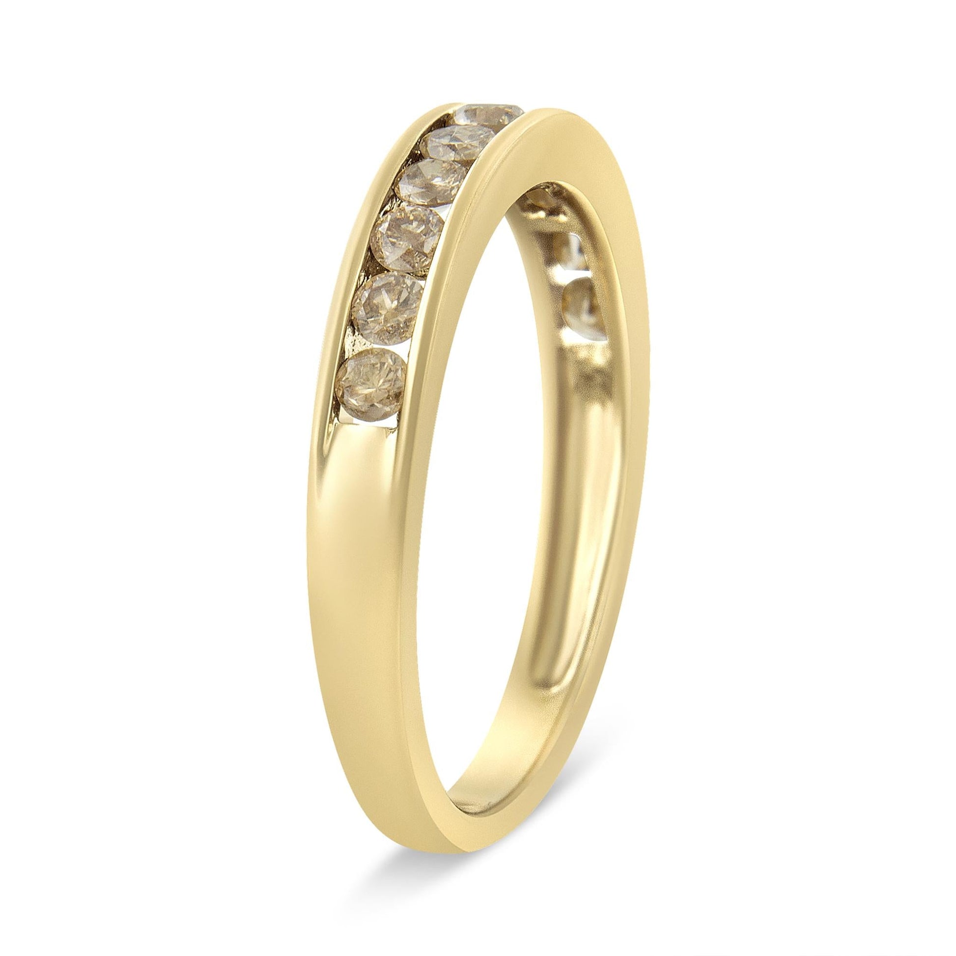 14K Yellow Gold Plated .925 Sterling Silver 1/2 Cttw Channel Set Round Champagne Diamond 11 Stone Band Ring (K-L Color, I1-I2 Clarity)-3