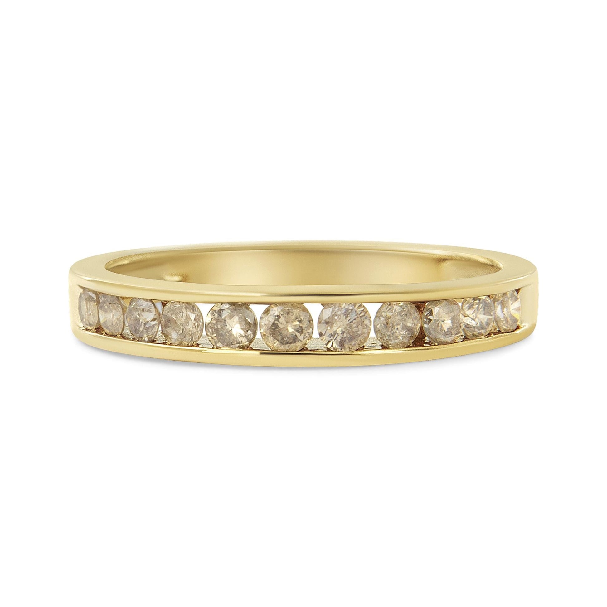 14K Yellow Gold Plated .925 Sterling Silver 1/2 Cttw Channel Set Round Champagne Diamond 11 Stone Band Ring (K-L Color, I1-I2 Clarity)-4