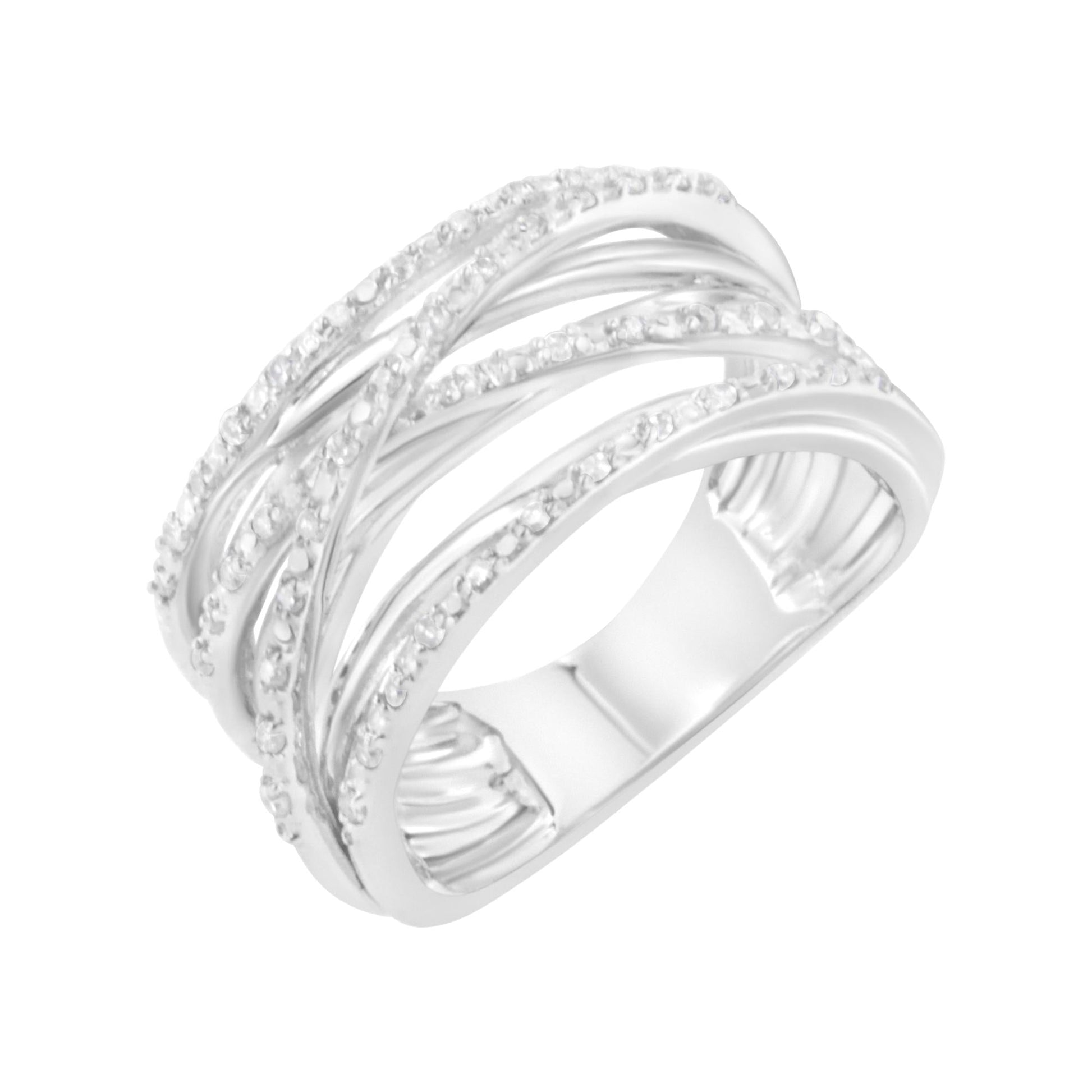 .925 Sterling Silver 1/4 Cttw Prong Set Round-Cut Diamond Bypass Ring (I-J Color, I1-I2 Clarity)-1