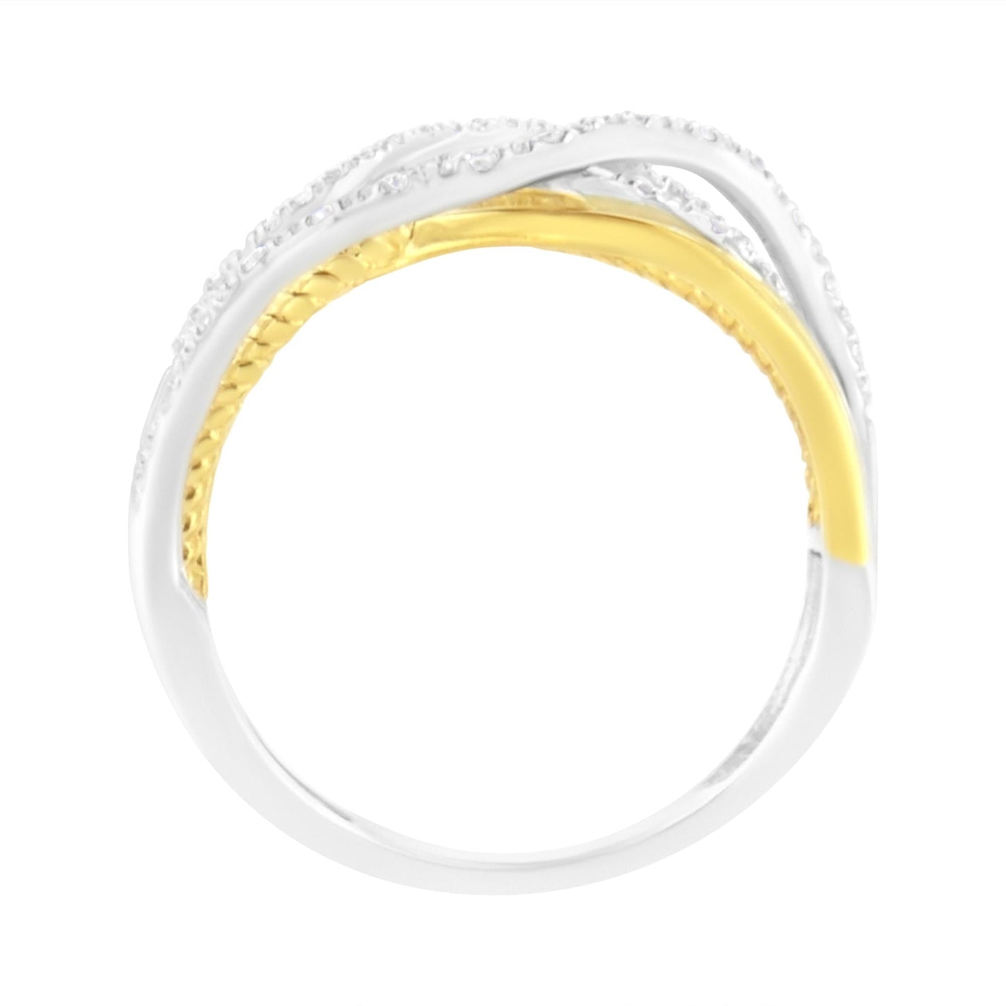 10K Yellow Gold Plated .925 Sterling Silver 1/10 Cttw Diamond Multi Row Crossover Ring Band (I-J Color, I1-I2 Clarity)-4
