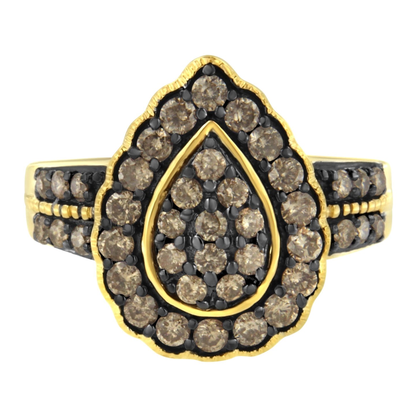 10K Yellow Gold Plated .925 Sterling Silver 1 1/8 cttw Prong-Set Round-Cut Diamond Pear Cocktail Ring (J-K Color, I1-I2 Clarity)-3