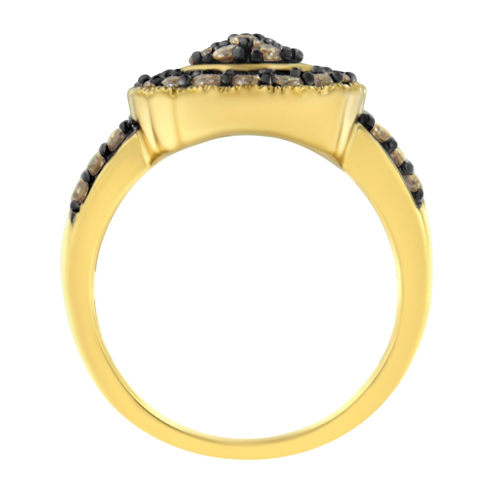 10K Yellow Gold Plated .925 Sterling Silver 1 1/8 cttw Prong-Set Round-Cut Diamond Pear Cocktail Ring (J-K Color, I1-I2 Clarity)-4