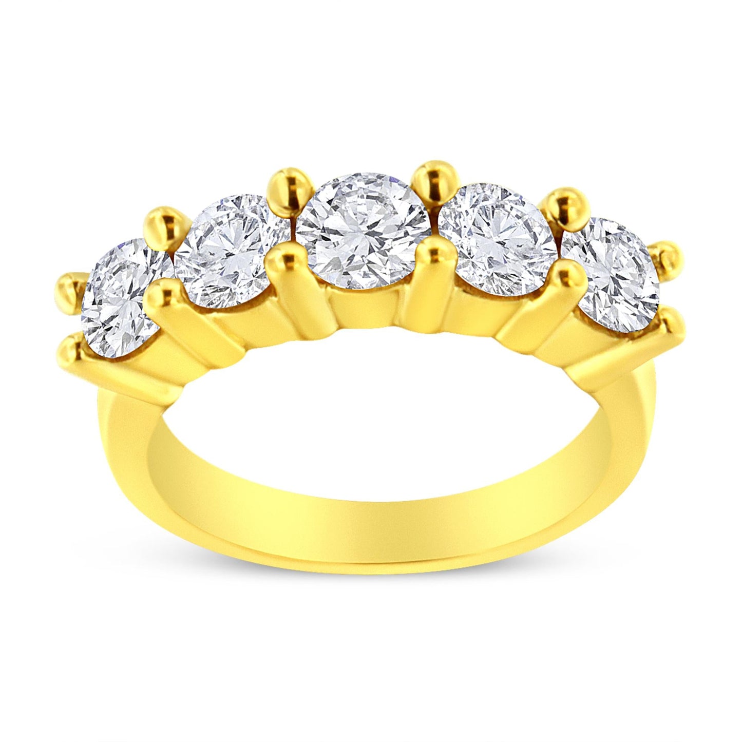 14K Yellow Gold Plated .925 Sterling Silver 2.0 Cttw Shared Prong Set Diamond 5 Stone Wedding Band Ring (J-K Color, I1-I2 Clarity)-0