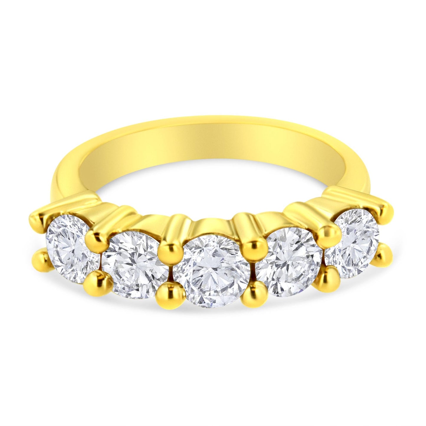 14K Yellow Gold Plated .925 Sterling Silver 2.0 Cttw Shared Prong Set Diamond 5 Stone Wedding Band Ring (J-K Color, I1-I2 Clarity)-1
