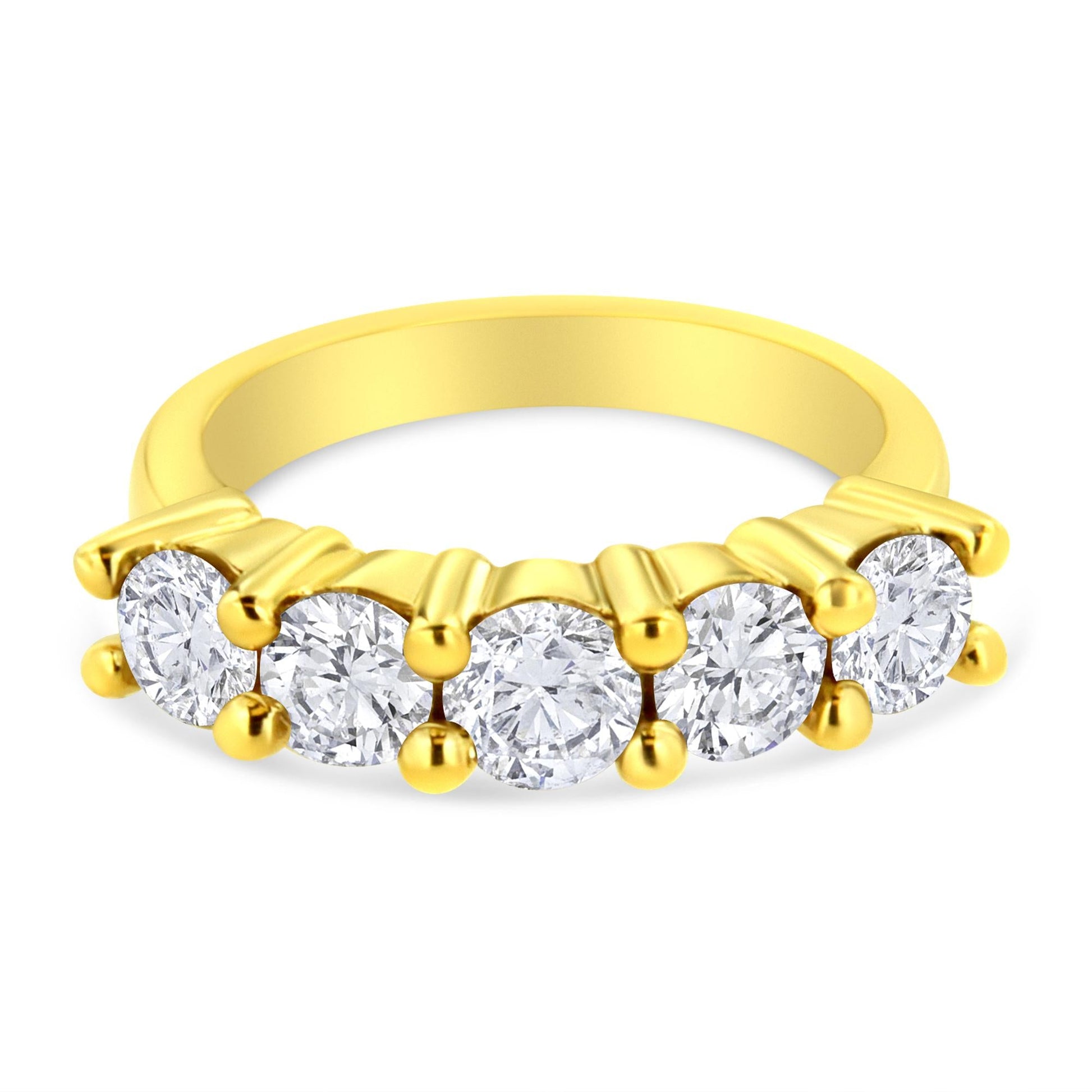 14K Yellow Gold Plated .925 Sterling Silver 2.0 Cttw Shared Prong Set Diamond 5 Stone Wedding Band Ring (J-K Color, I1-I2 Clarity)-1