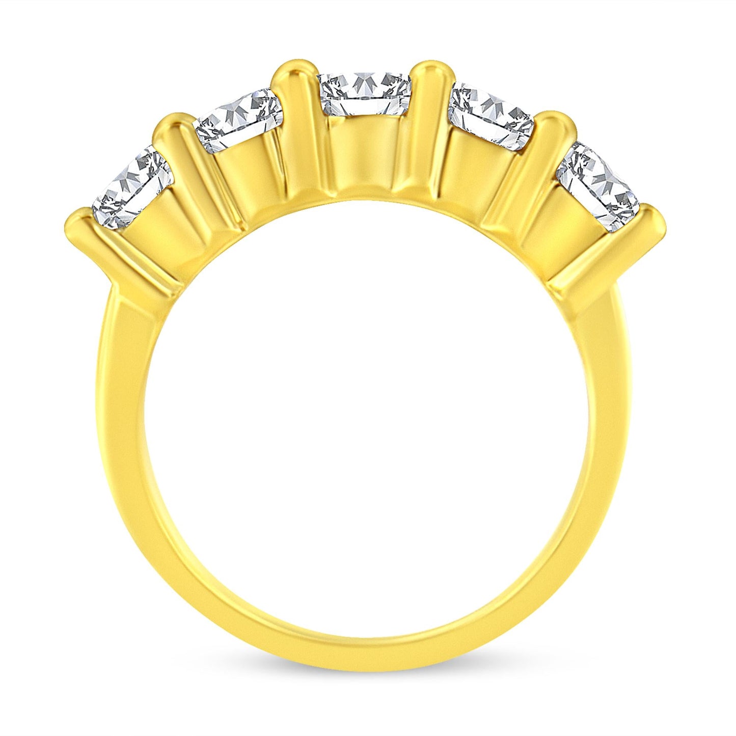 14K Yellow Gold Plated .925 Sterling Silver 2.0 Cttw Shared Prong Set Diamond 5 Stone Wedding Band Ring (J-K Color, I1-I2 Clarity)-4