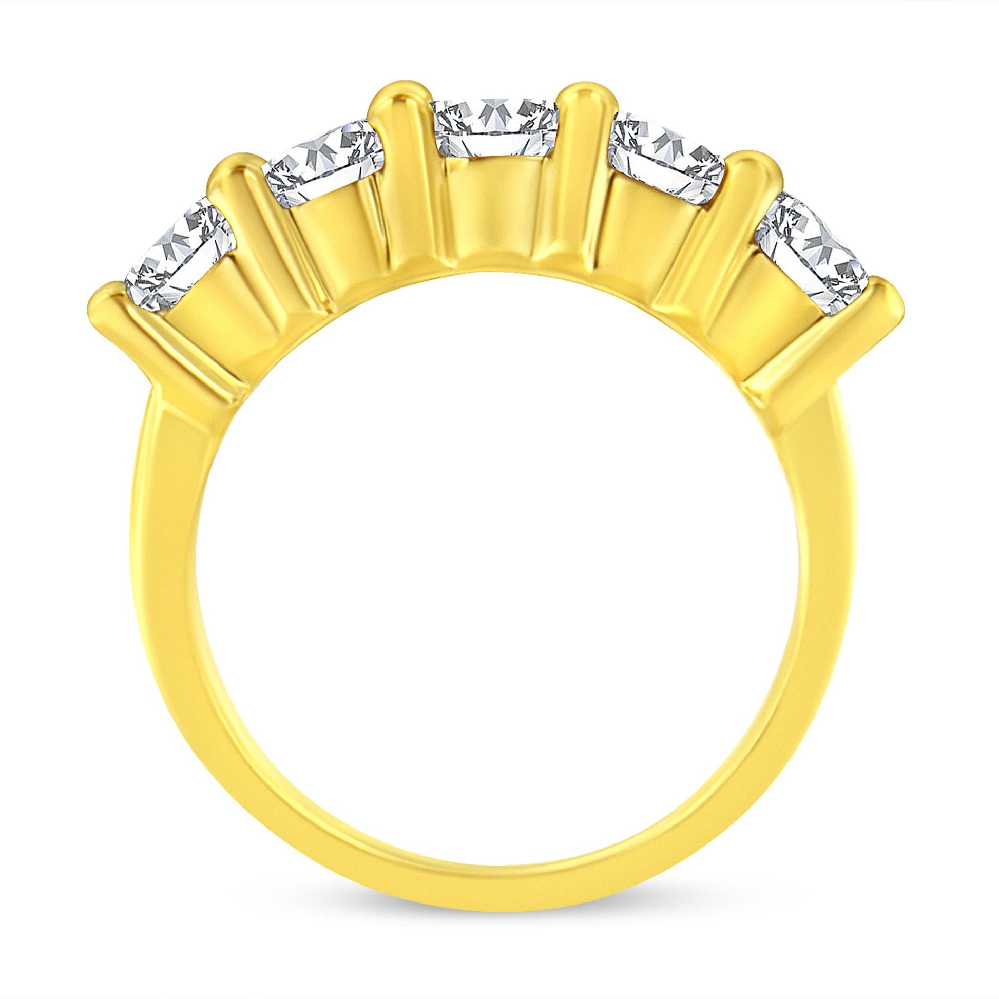 14K Yellow Gold Plated .925 Sterling Silver 2.0 Cttw Shared Prong Set Diamond 5 Stone Wedding Band Ring (J-K Color, I1-I2 Clarity)-4