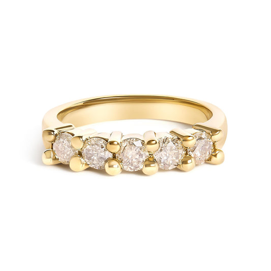 14K Yellow Gold Plated .925 Sterling Silver 1.0 Cttw Shared Prong-set Round Diamond 5 Stone Band Ring (J-K Color, I1-I2 Clarity)-0