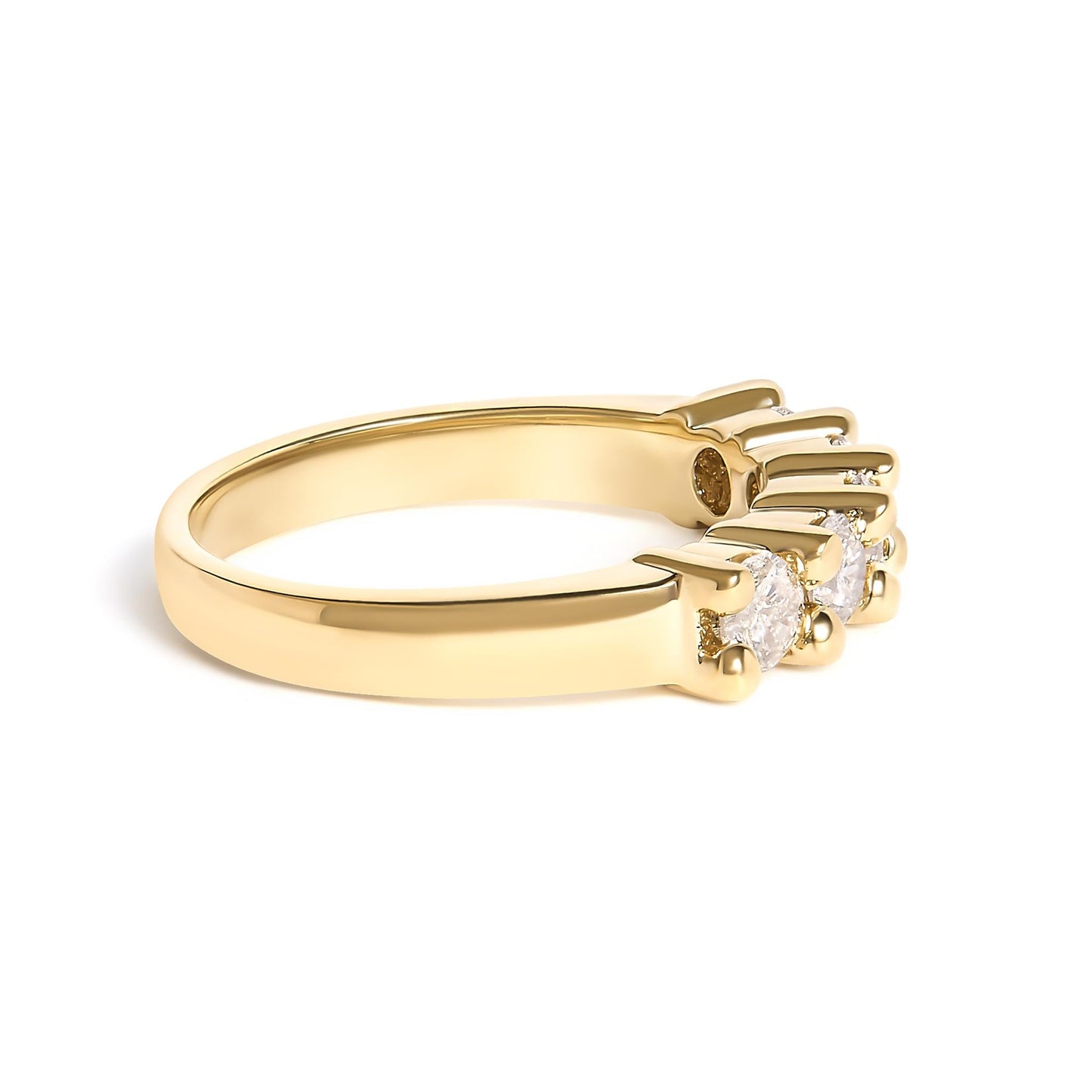 14K Yellow Gold Plated .925 Sterling Silver 1.0 Cttw Shared Prong-set Round Diamond 5 Stone Band Ring (J-K Color, I1-I2 Clarity)-1