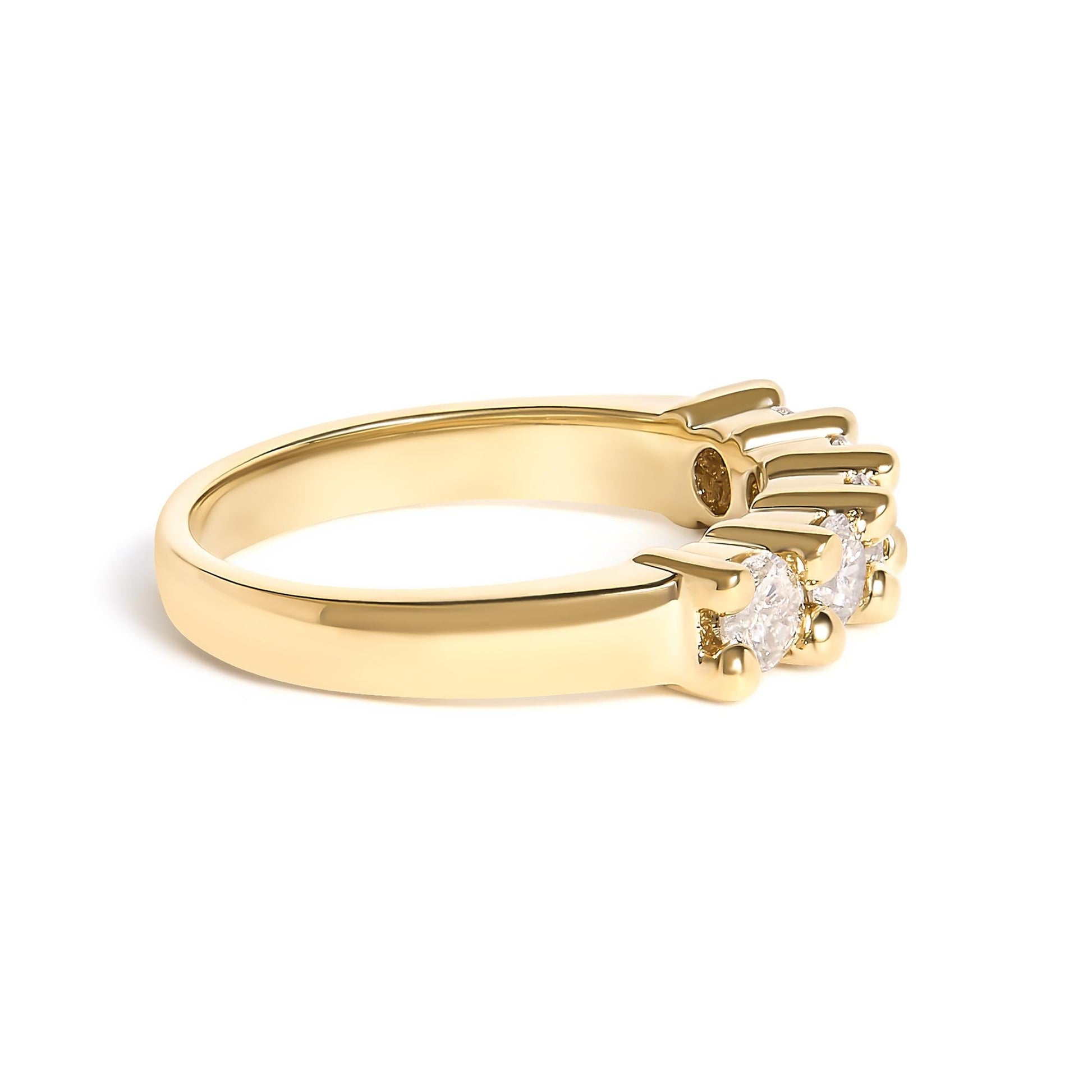 14K Yellow Gold Plated .925 Sterling Silver 1.0 Cttw Shared Prong-set Round Diamond 5 Stone Band Ring (J-K Color, I1-I2 Clarity)-1