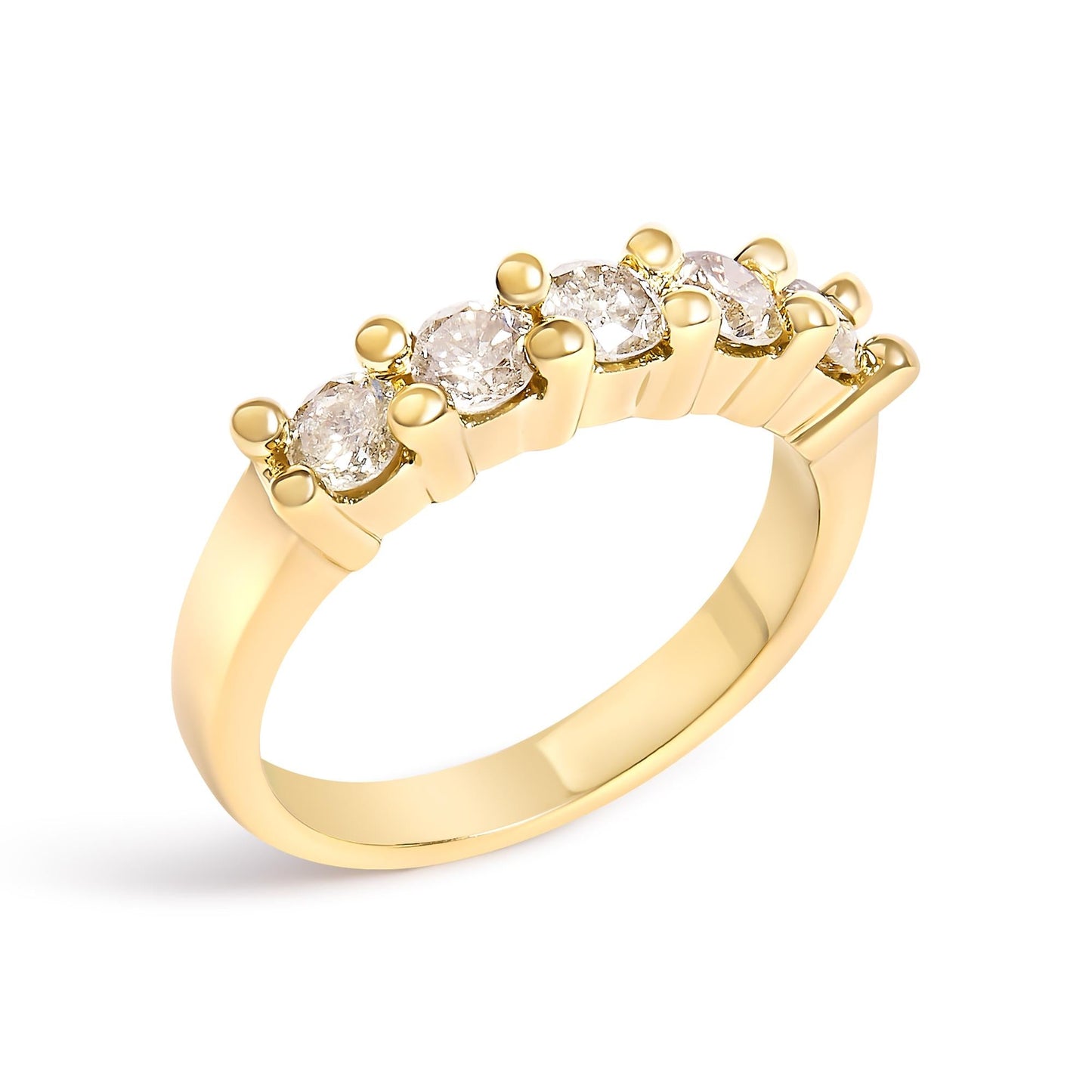 14K Yellow Gold Plated .925 Sterling Silver 1.0 Cttw Shared Prong-set Round Diamond 5 Stone Band Ring (J-K Color, I1-I2 Clarity)-3