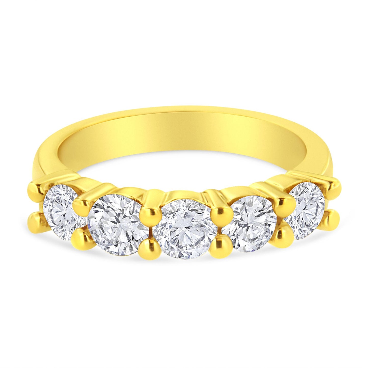 14K Yellow Gold Plated .925 Sterling Silver 1 1/2 Cttw Shared Prong Set Brilliant Round-Cut Diamond Anniversary or Wedding Band Ring (K-L Color, SI2-I1 Clarity)-1