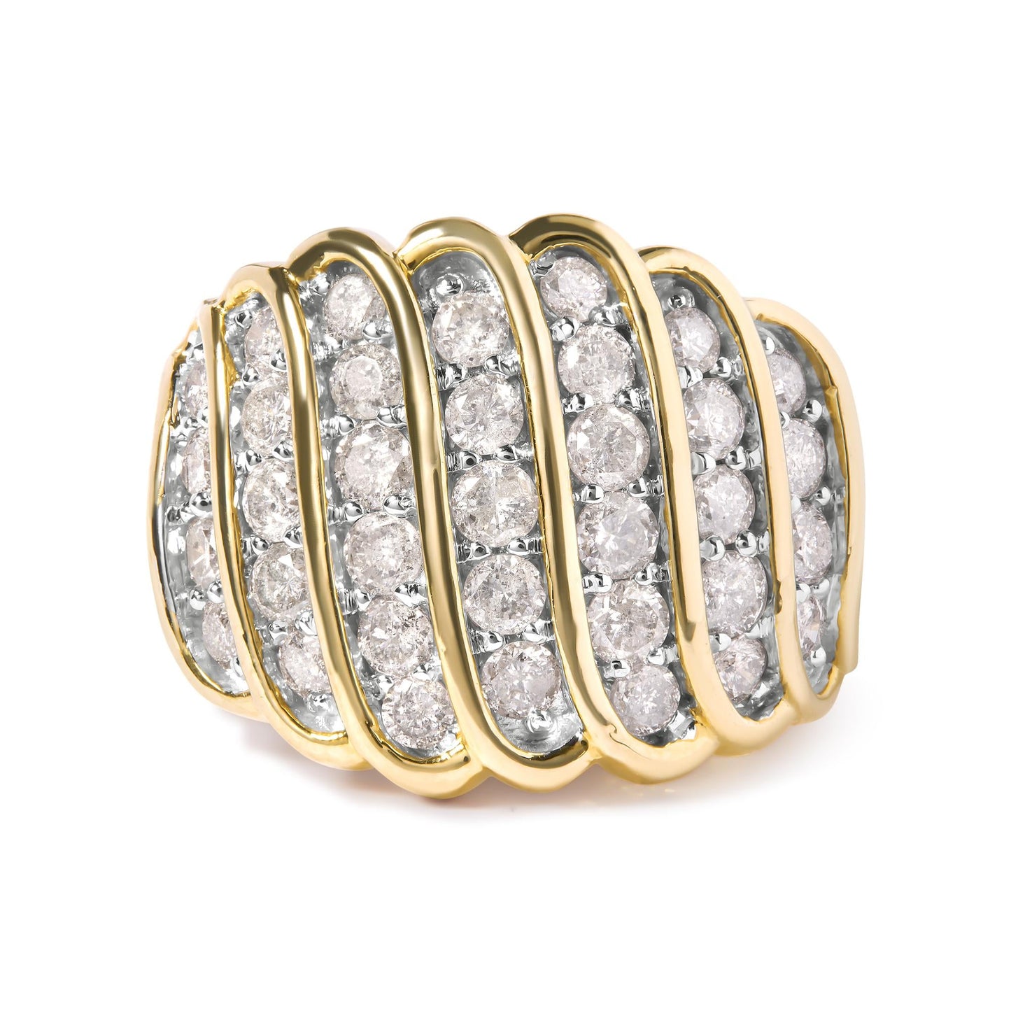 14K Yellow Gold Plated .925 Sterling Silver 2.00 Cttw Diamond Multi Row Band Ring (J-K Color, I1-I2 Clarity)-0