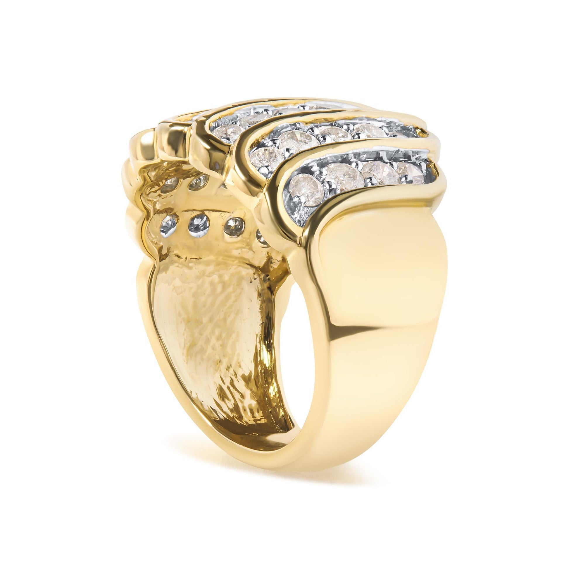 14K Yellow Gold Plated .925 Sterling Silver 2.00 Cttw Diamond Multi Row Band Ring (J-K Color, I1-I2 Clarity)-3
