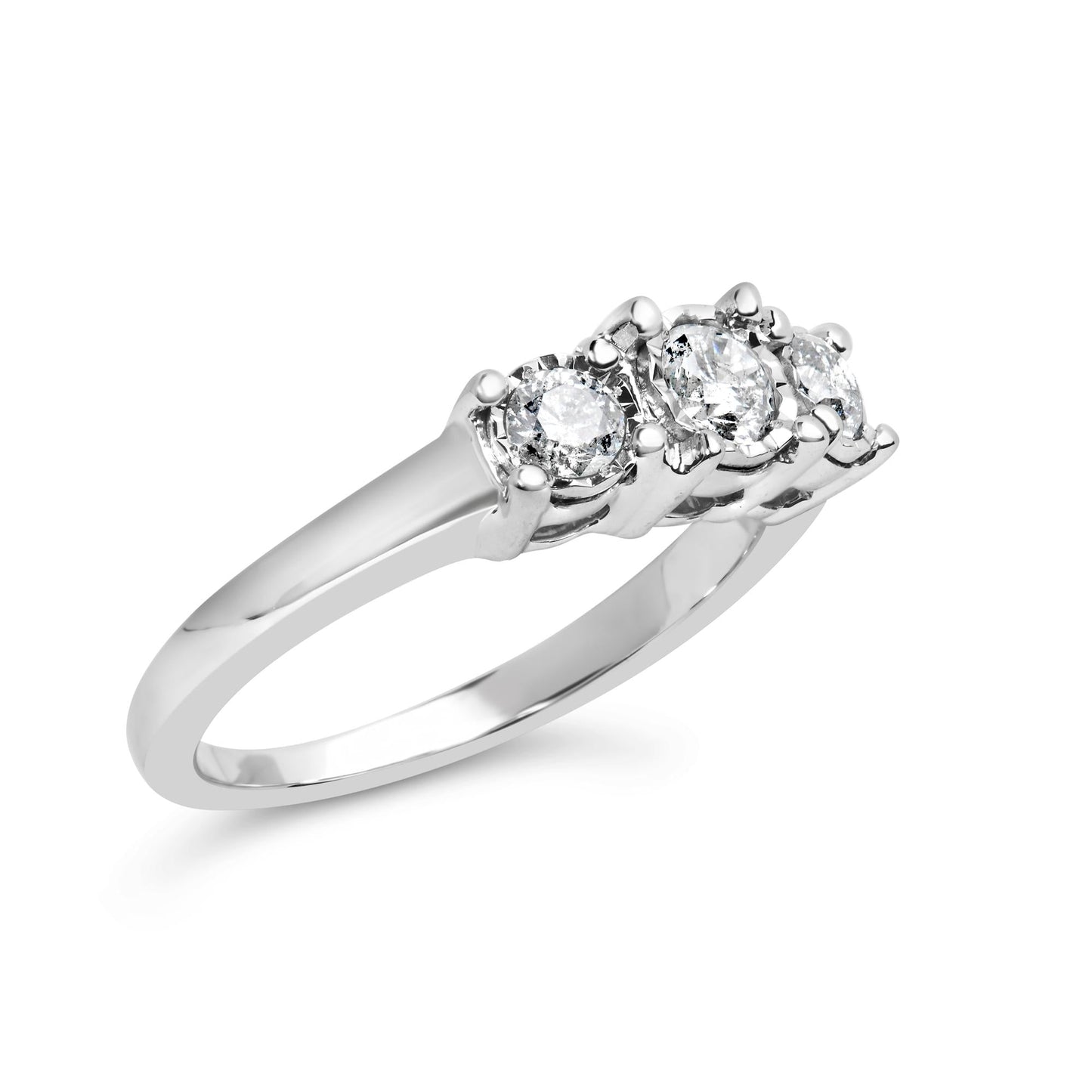 14K White Gold 1/2 Cttw Miracle Set Round Lab Grown Diamond Three Stone Illusion Plate Ring (F-G Color, VS1-VS2 Clarity)-3
