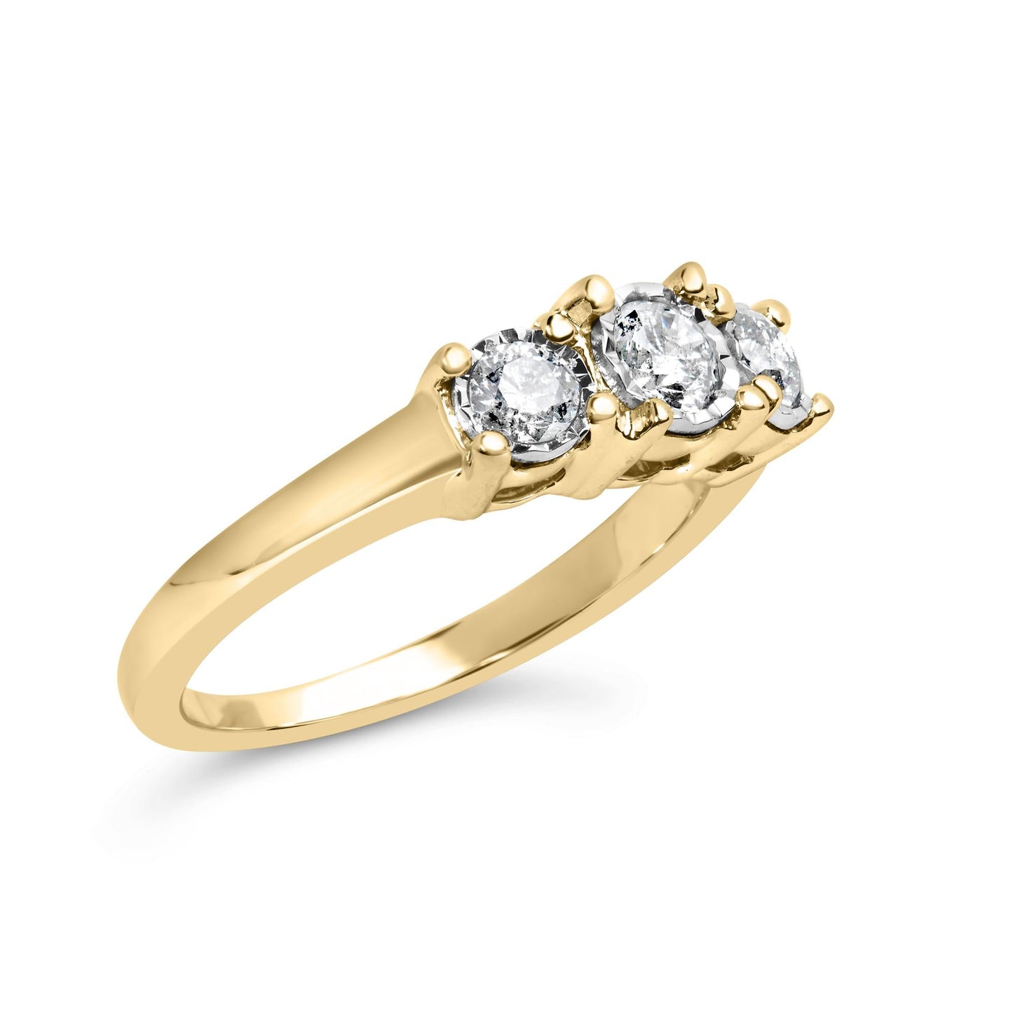 10K Yellow Gold 1/2 Cttw Miracle Set Round Diamond Three Stone Illusion Plate Ring (I-J Color, I2-I3 Clarity)-3