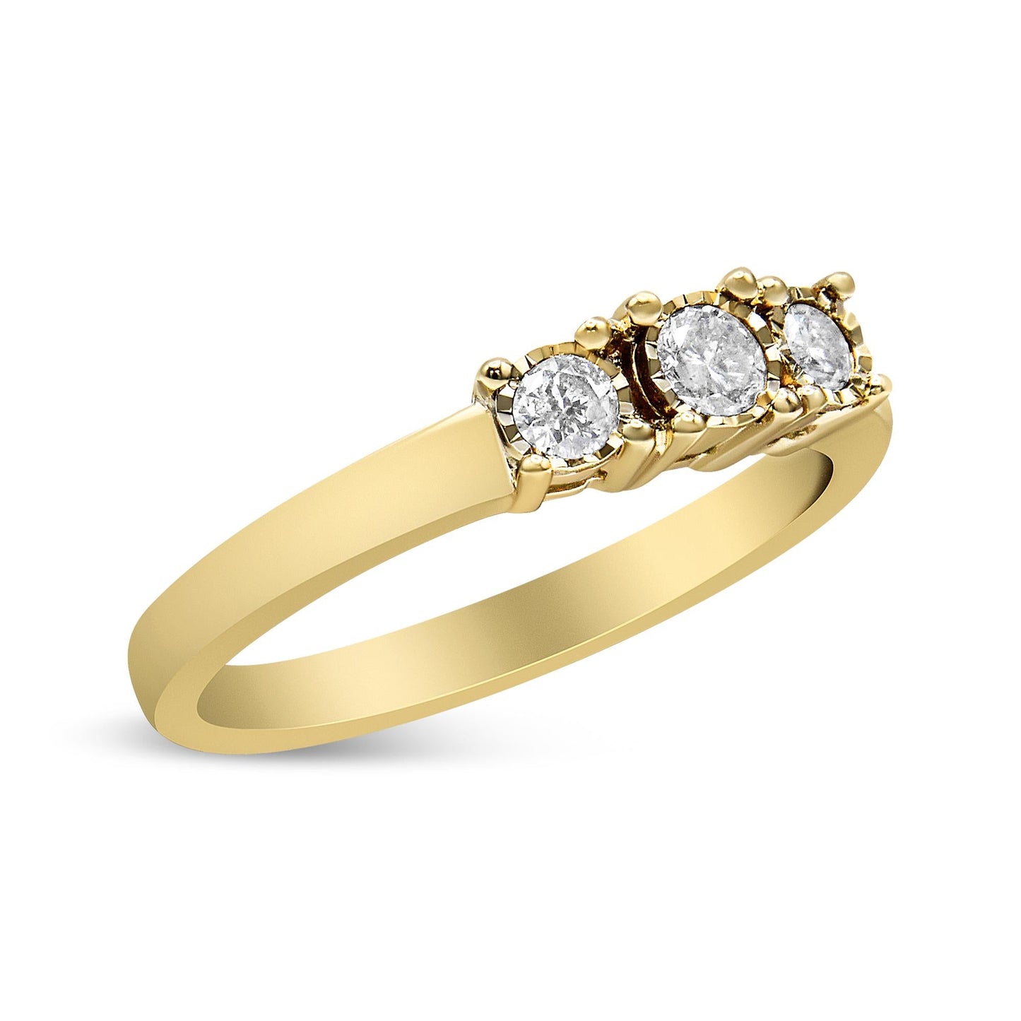 14K Yellow Gold Plated .925 Sterling Silver 1/4 Cttw Diamond 3 Stone Illusion Plate Ring (J-K Color, I1-I2 Clarity)-3