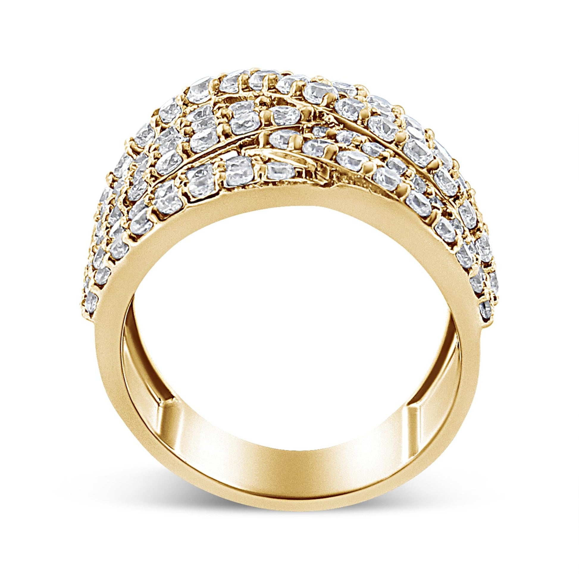 10K Yellow Gold 3.0 Cttw Diamond Eight-Row Bypass Crossover Statement Band Ring (H-I Color, I2-I3 Clarity)-4