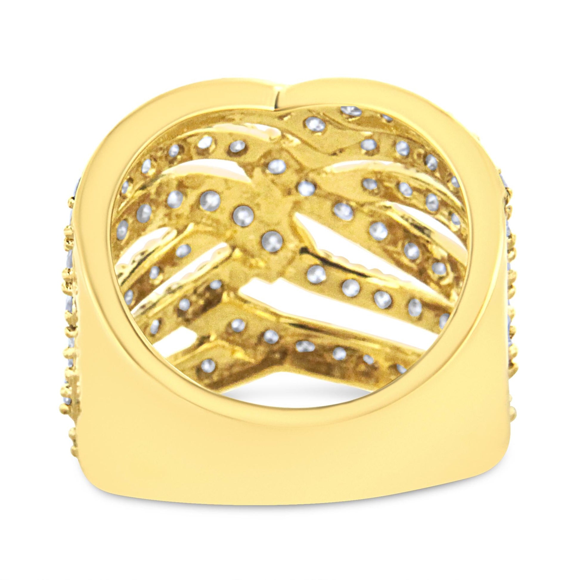 10K Yellow Gold 3.00 Cttw Diamond Multi Row Bypass Wave Cocktail Band Ring (J-K Color, I1-I2 Clarity)-3
