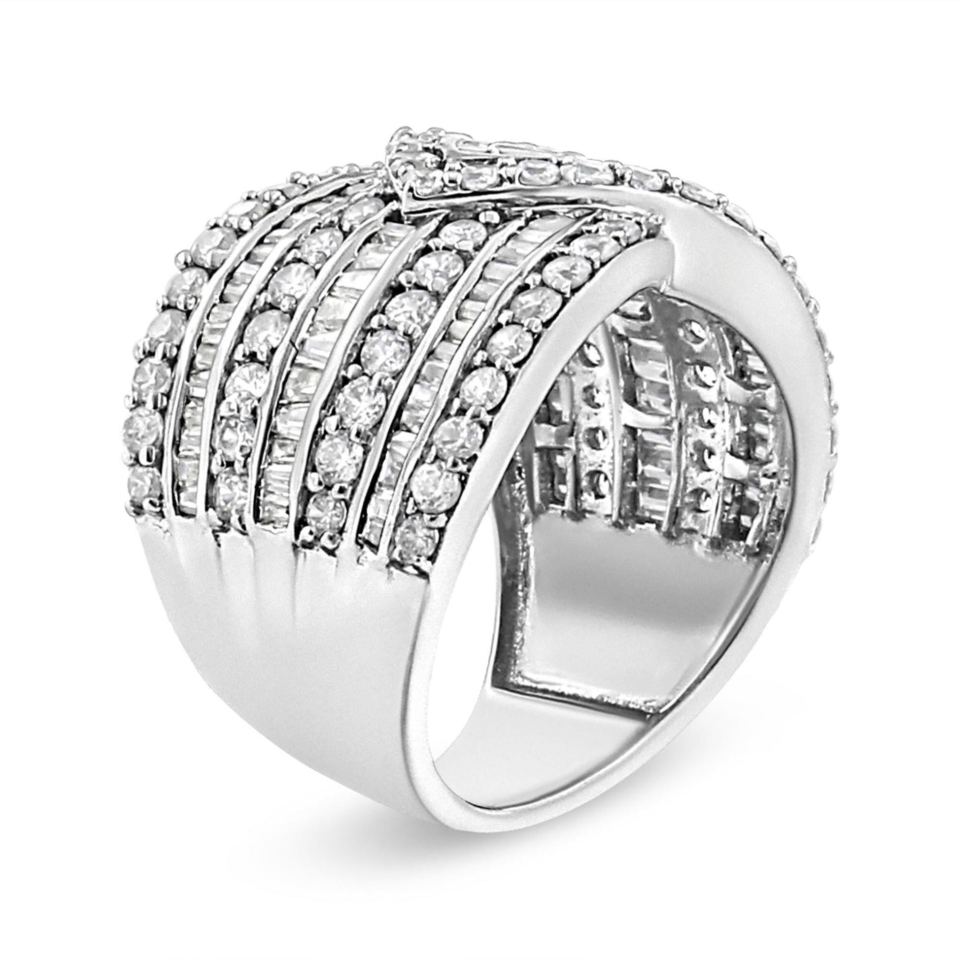 .925 Sterling Silver 2 3/8 Cttw Diamond Multi Row Overlay Band Ring ( J-K Color, I3 Clarity)-3