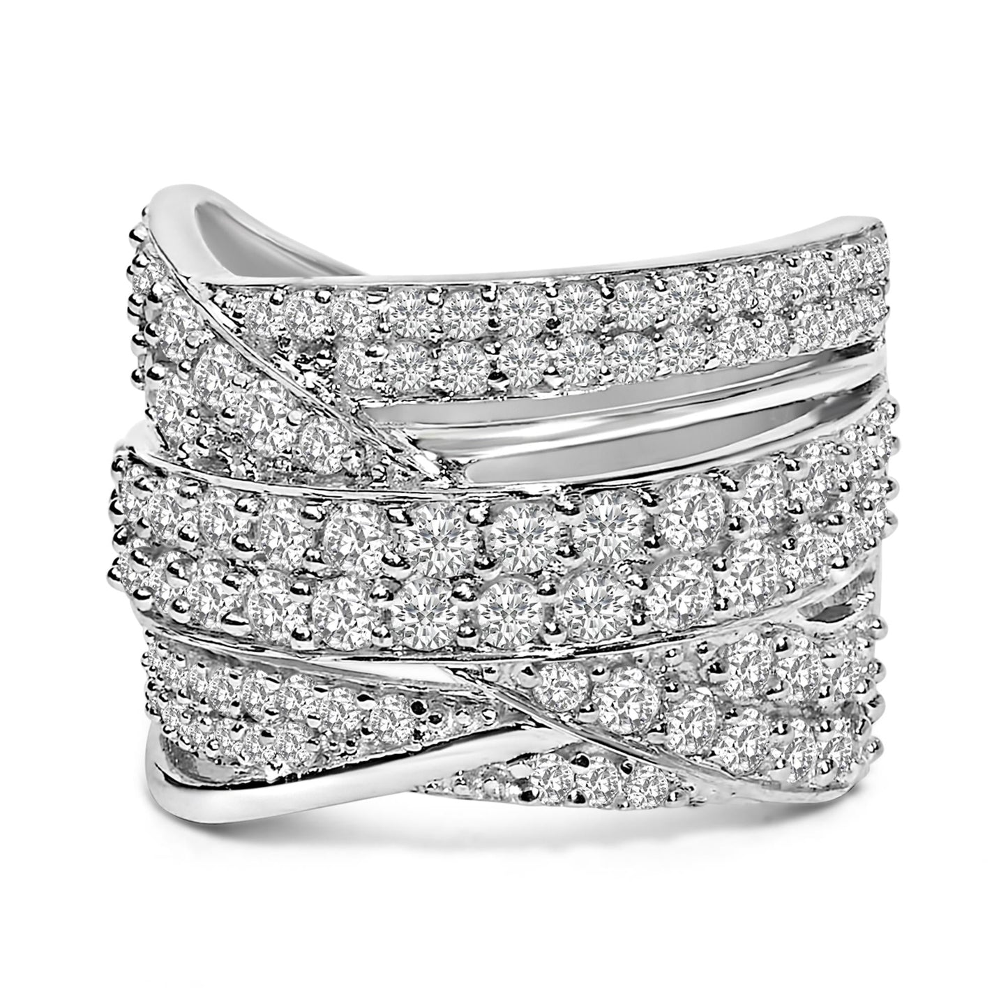 .925 Sterling Silver 2.00 Cttw Round-Cut Diamond Overlapping Bypass Band Ring (I-J Color, I2-I3 Clarity)-0