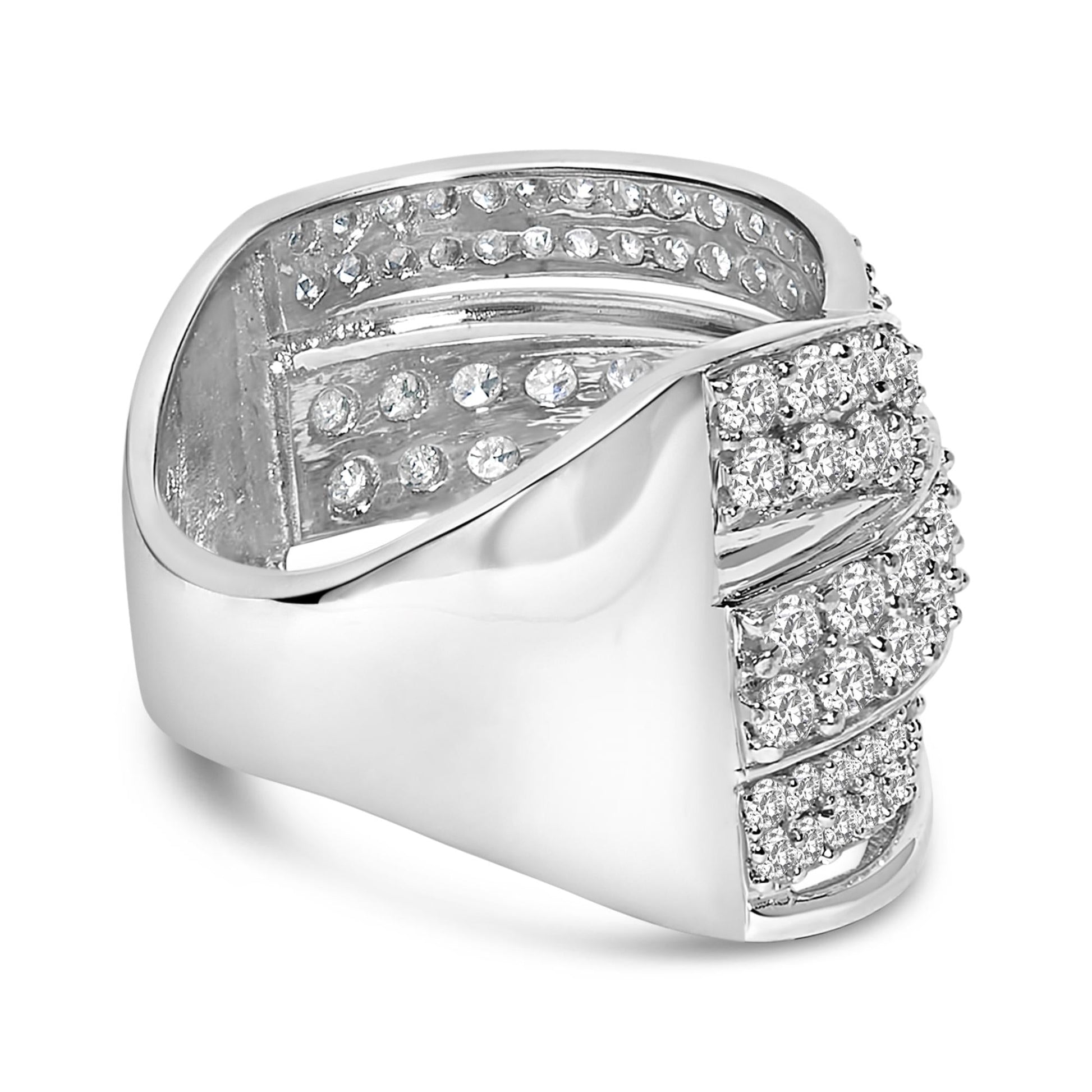 .925 Sterling Silver 2.00 Cttw Round-Cut Diamond Overlapping Bypass Band Ring (I-J Color, I2-I3 Clarity)-1