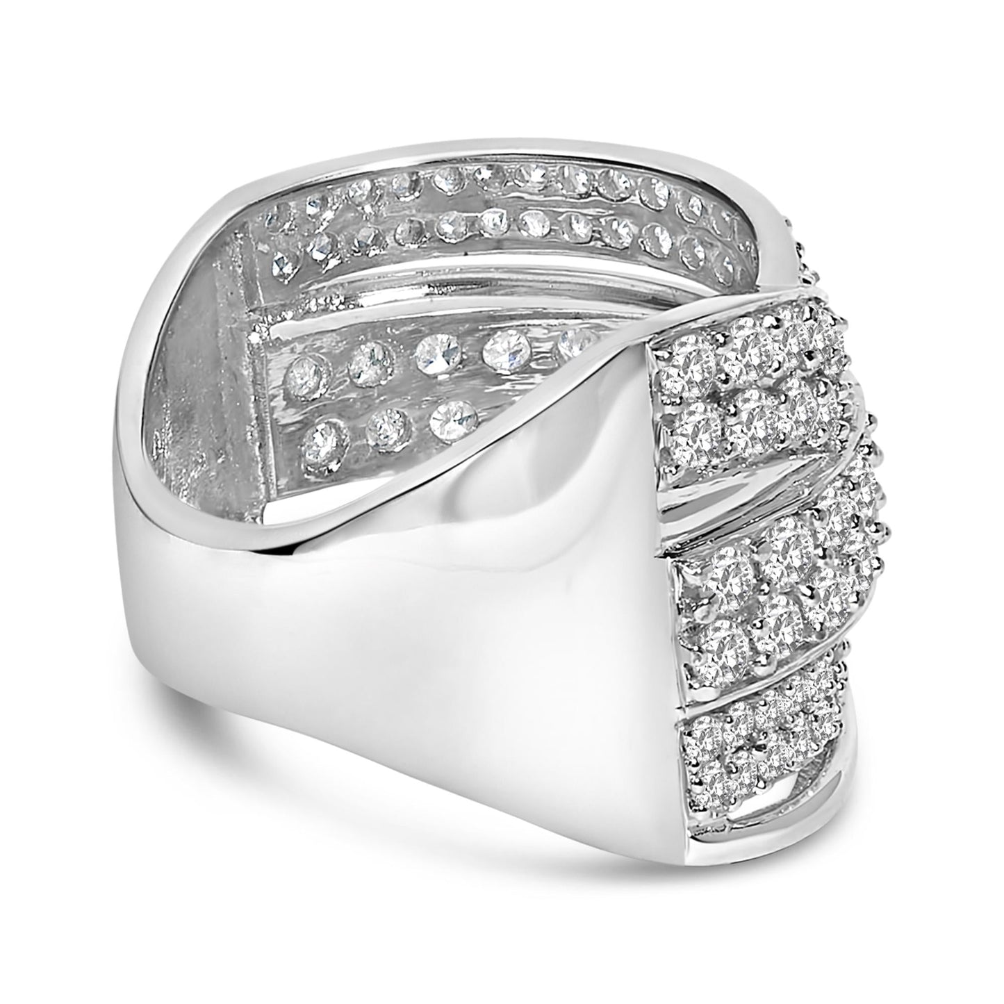 .925 Sterling Silver 2.00 Cttw Round-Cut Diamond Overlapping Bypass Band Ring (I-J Color, I2-I3 Clarity)-1