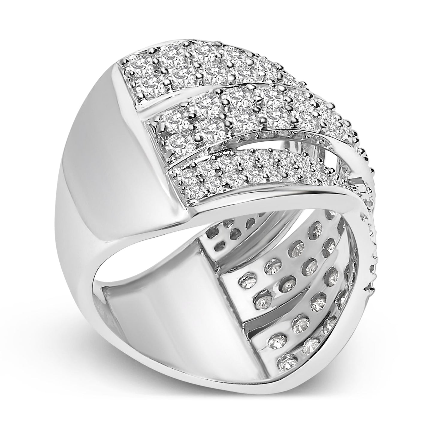 .925 Sterling Silver 2.00 Cttw Round-Cut Diamond Overlapping Bypass Band Ring (I-J Color, I2-I3 Clarity)-3