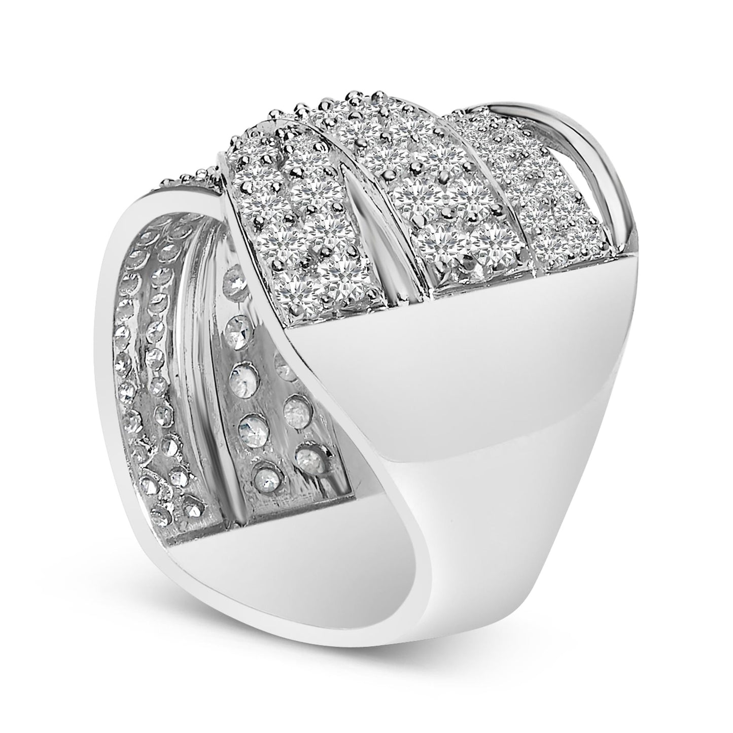 .925 Sterling Silver 2.00 Cttw Round-Cut Diamond Overlapping Bypass Band Ring (I-J Color, I2-I3 Clarity)-4