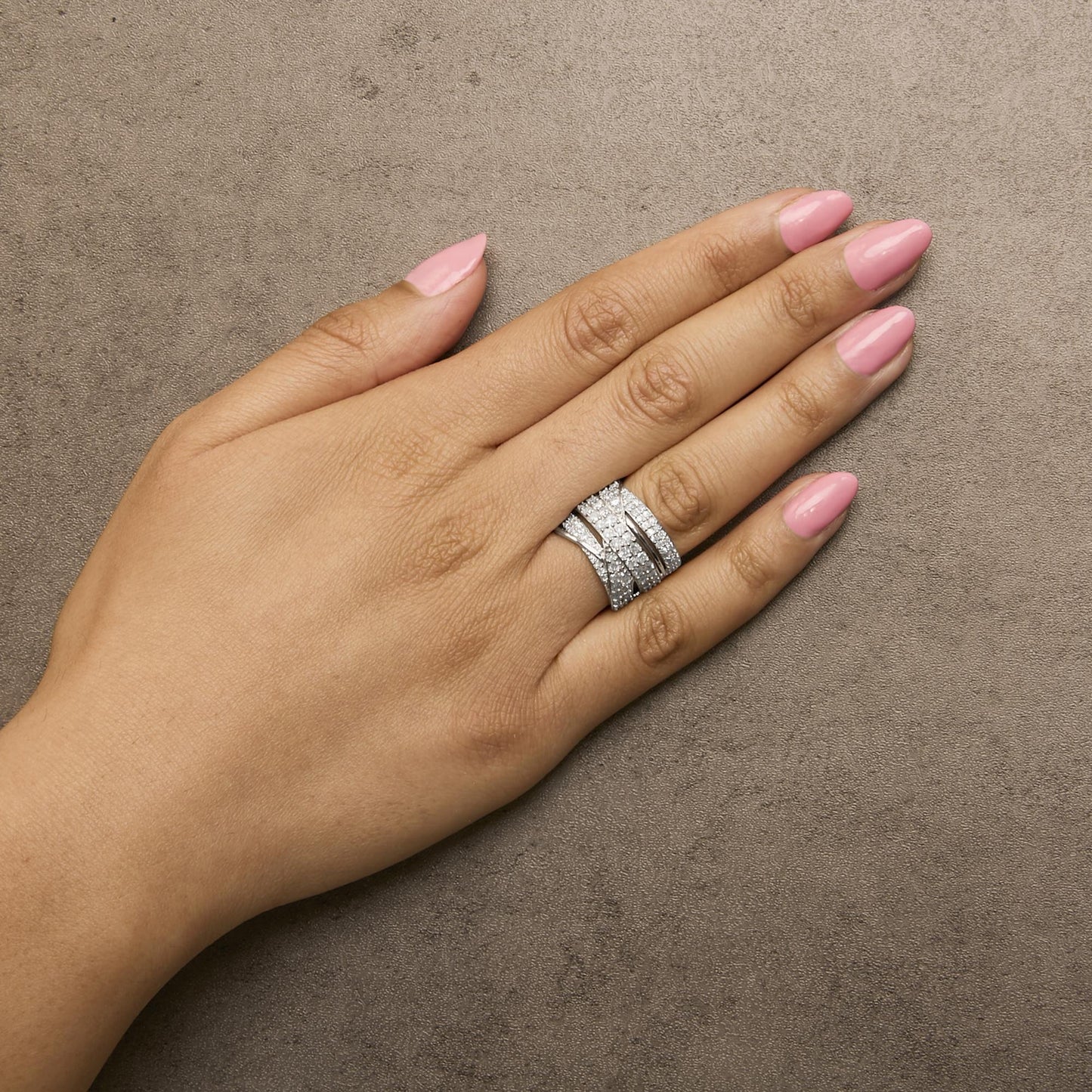 .925 Sterling Silver 2.00 Cttw Round-Cut Diamond Overlapping Bypass Band Ring (I-J Color, I2-I3 Clarity)-2