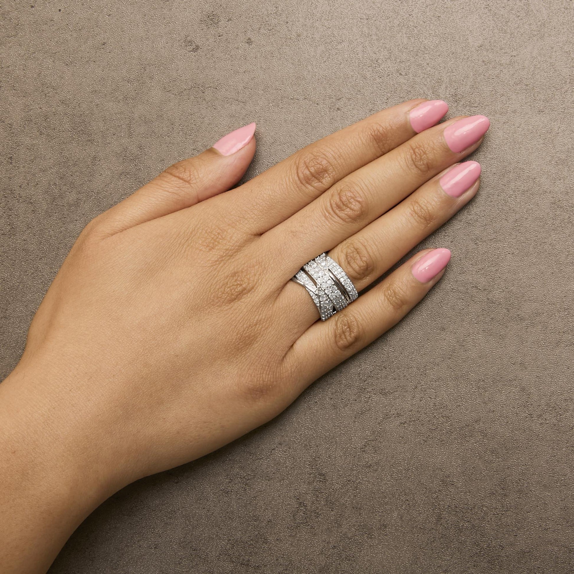 .925 Sterling Silver 2.00 Cttw Round-Cut Diamond Overlapping Bypass Band Ring (I-J Color, I2-I3 Clarity)-2