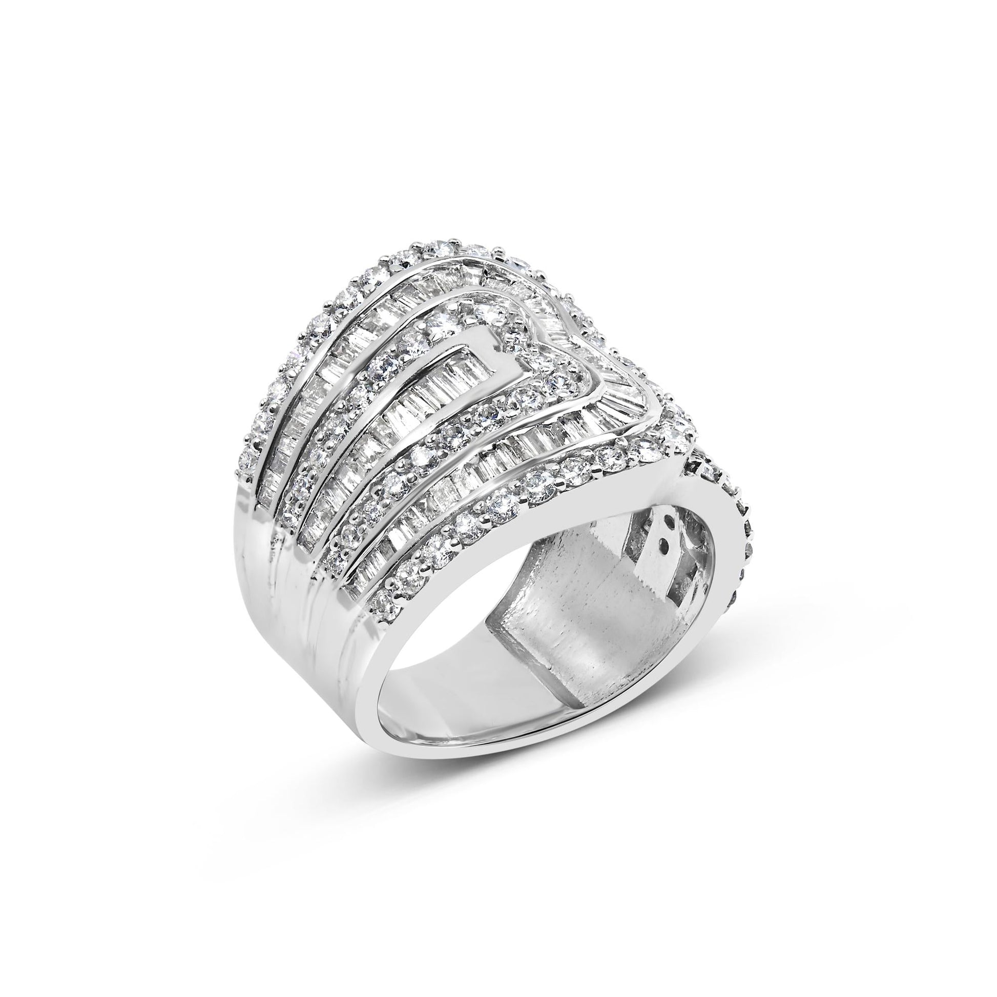 10K White Gold 2 1/2 Cttw Round and Baguette-Cut Diamond Multi-Row Bypass Ring (J-K Color, I2-I3 Clarity)-3