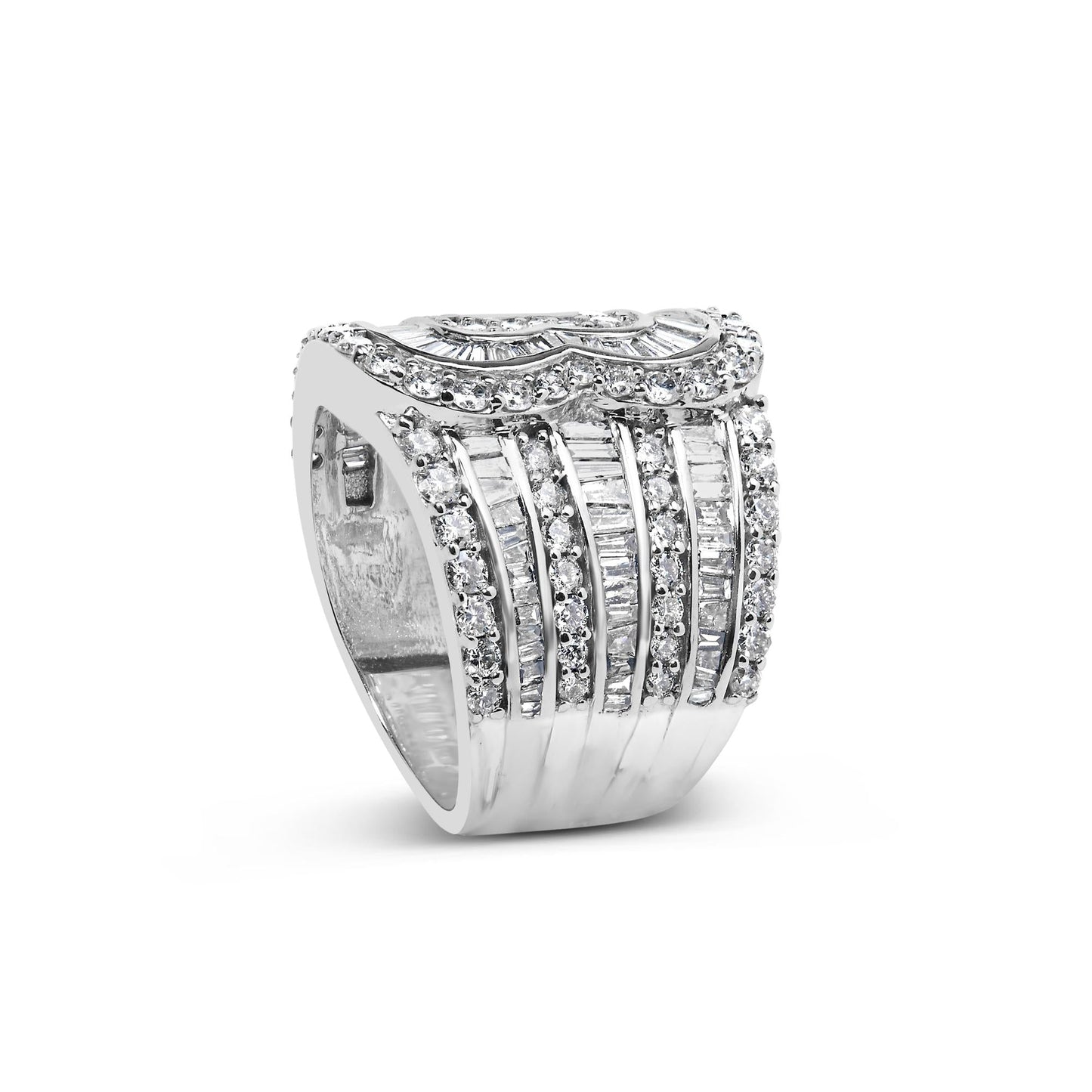 10K White Gold 2 1/2 Cttw Round and Baguette-Cut Diamond Multi-Row Bypass Ring (J-K Color, I2-I3 Clarity)-4
