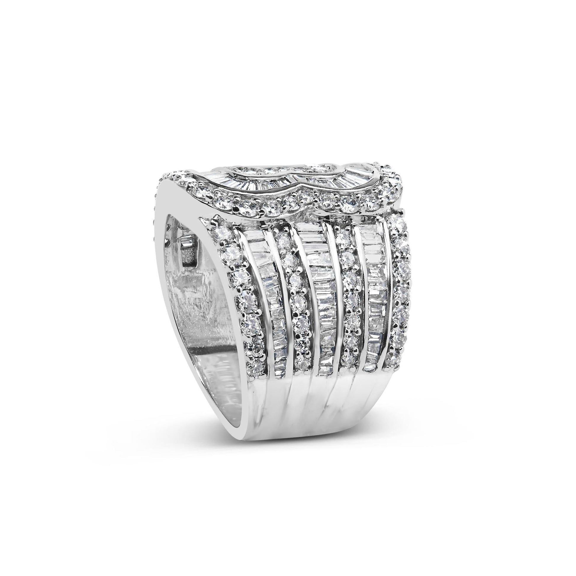 10K White Gold 2 1/2 Cttw Round and Baguette-Cut Diamond Multi-Row Bypass Ring (J-K Color, I2-I3 Clarity)-4
