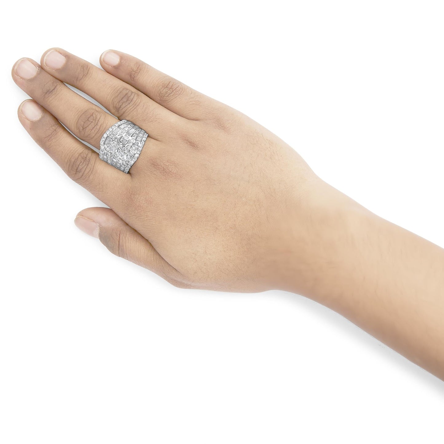 10K White Gold 2 1/2 Cttw Round and Baguette-Cut Diamond Multi-Row Bypass Ring (J-K Color, I2-I3 Clarity)-2