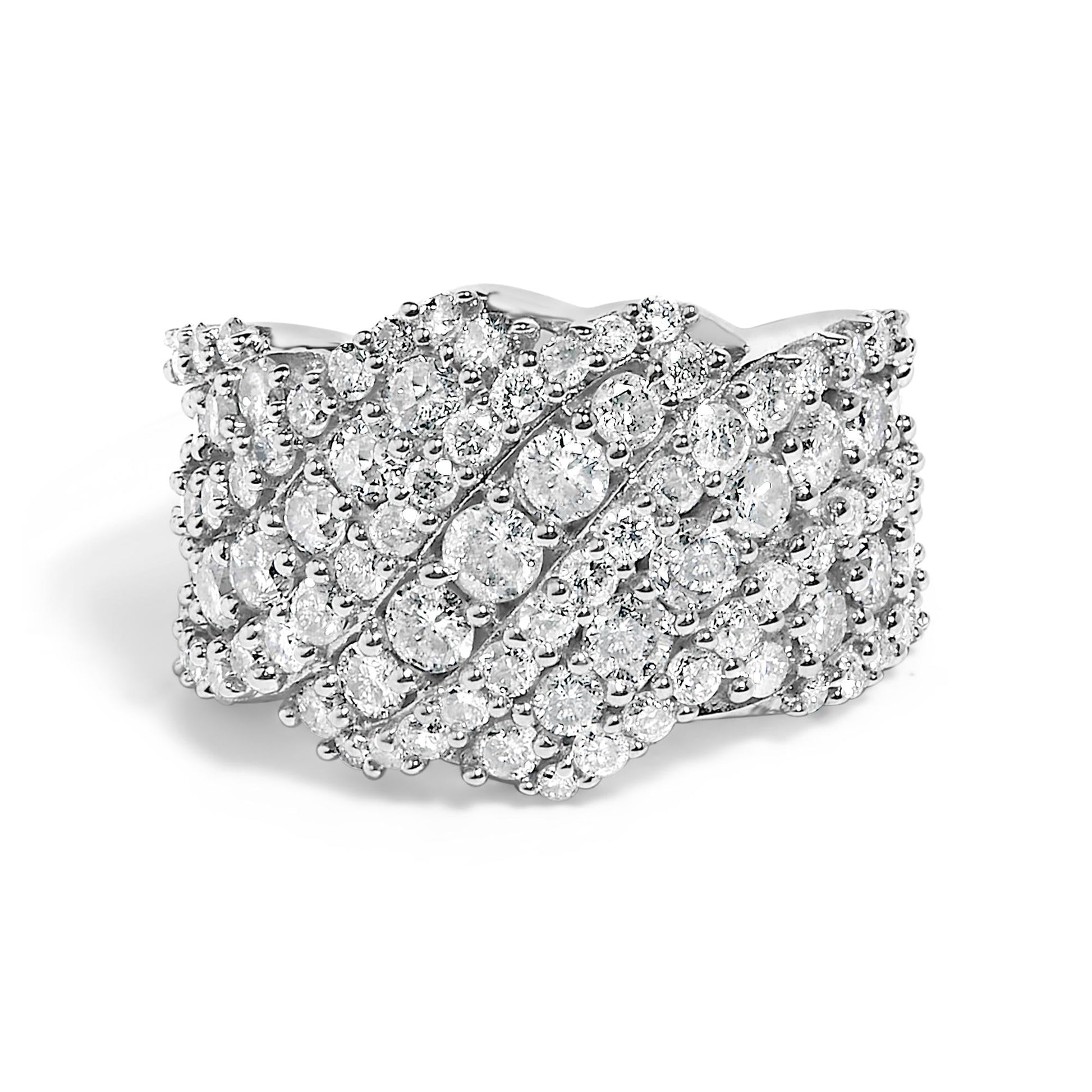 10K Gold 3.00 Cttw Diamond Multi Row Cluster Band Ring (I-J Color, I3 Clarity)-0
