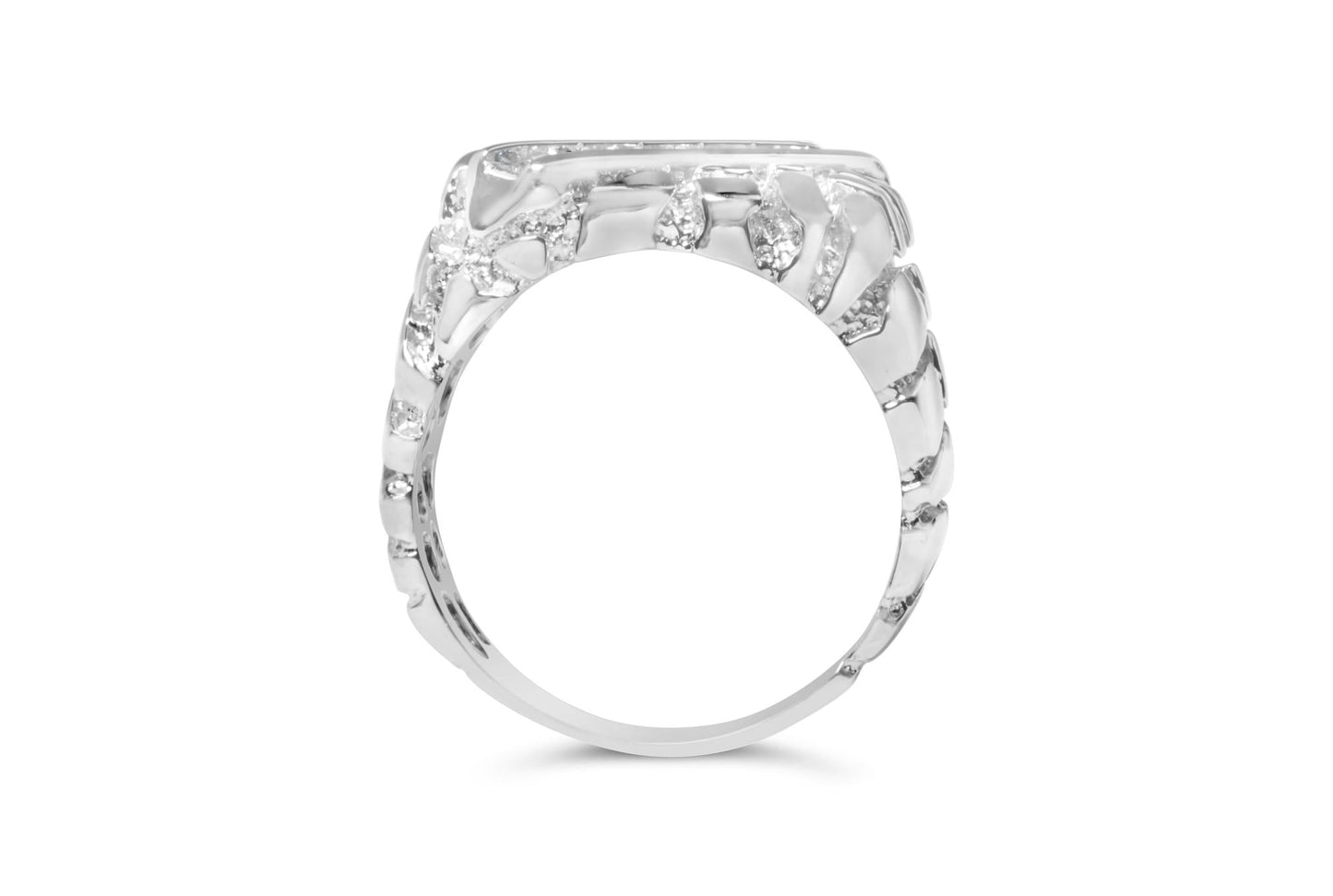 .925 Sterling Silver 1/3 Diamond 6 Stone Rectangle Nugget Gents Ring-1