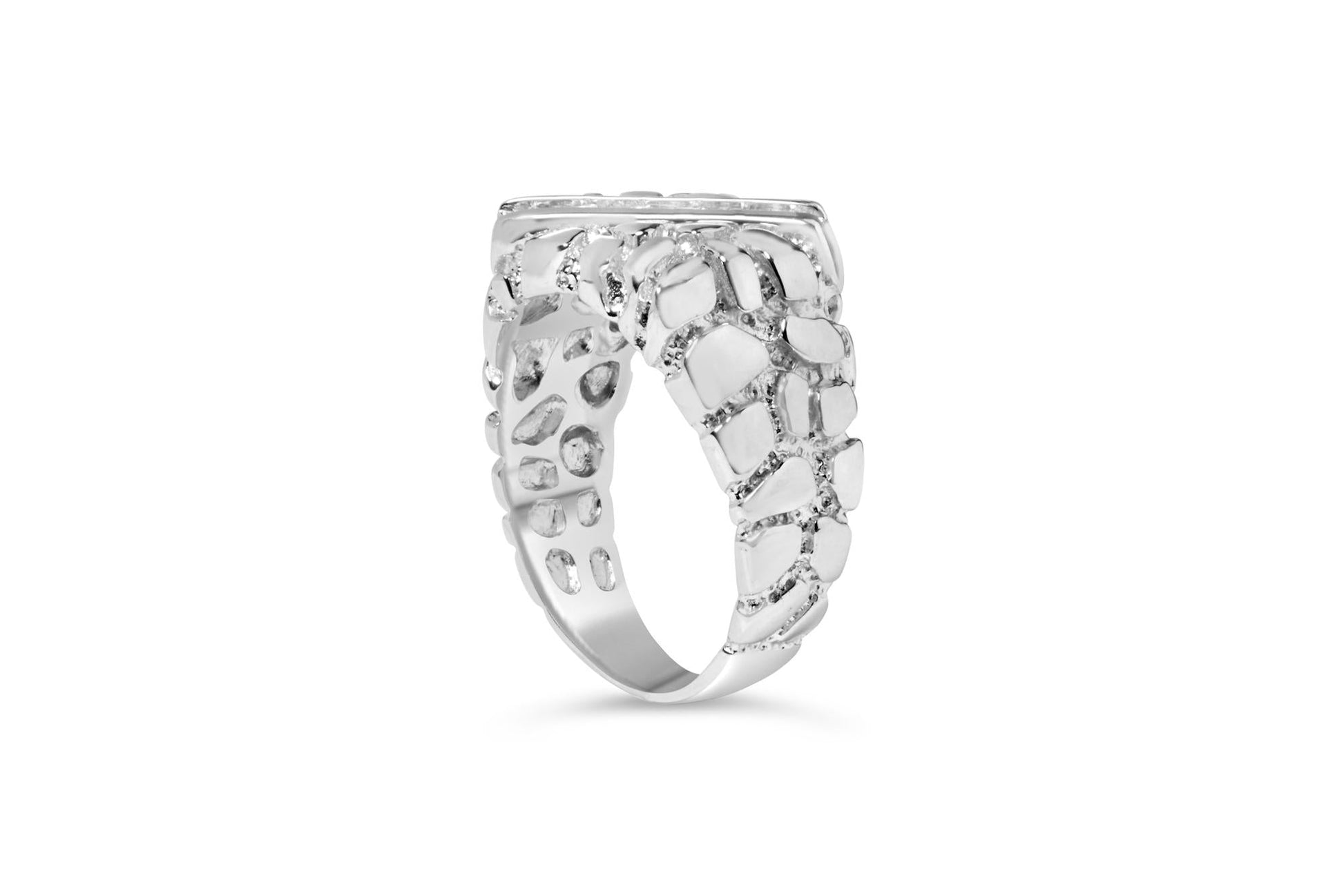 .925 Sterling Silver 1/3 Diamond 6 Stone Rectangle Nugget Gents Ring-3